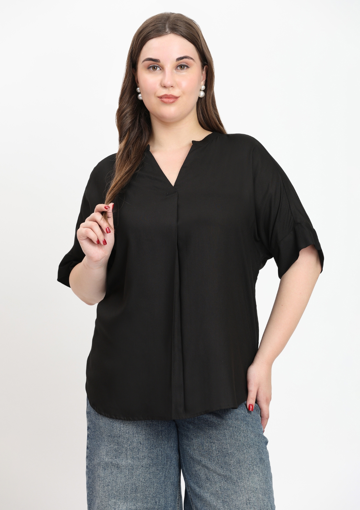 Black V-Neck Tops for Women