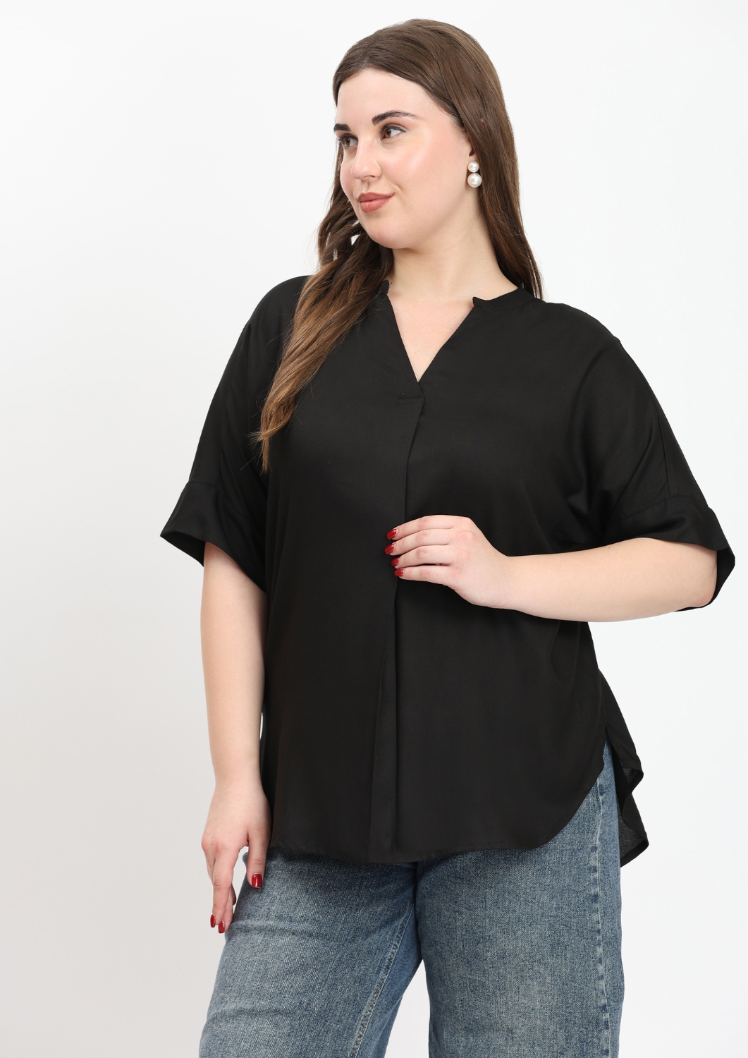 Black V-Neck Tops for Women