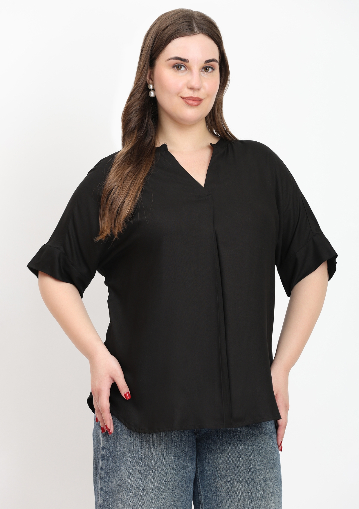 Black V-Neck Tops for Women