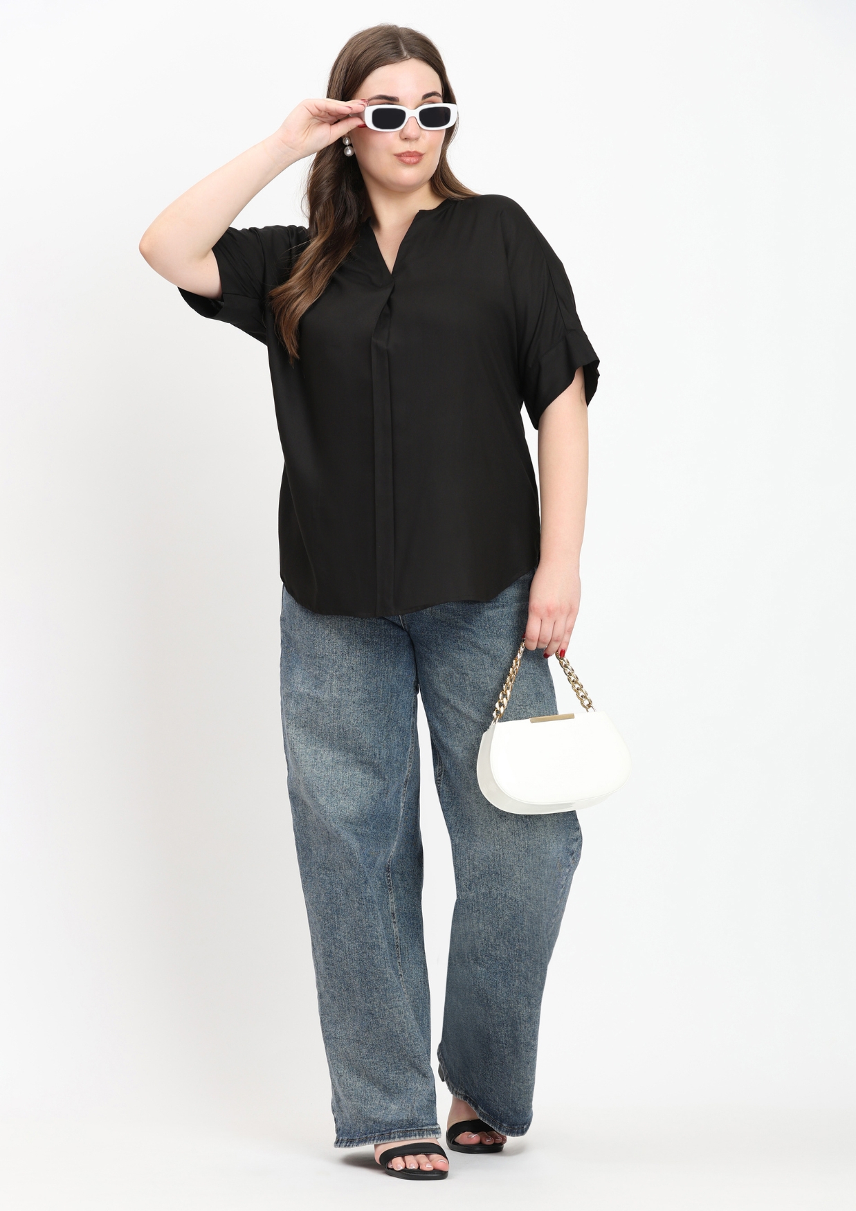 Black V-Neck Tops for Women