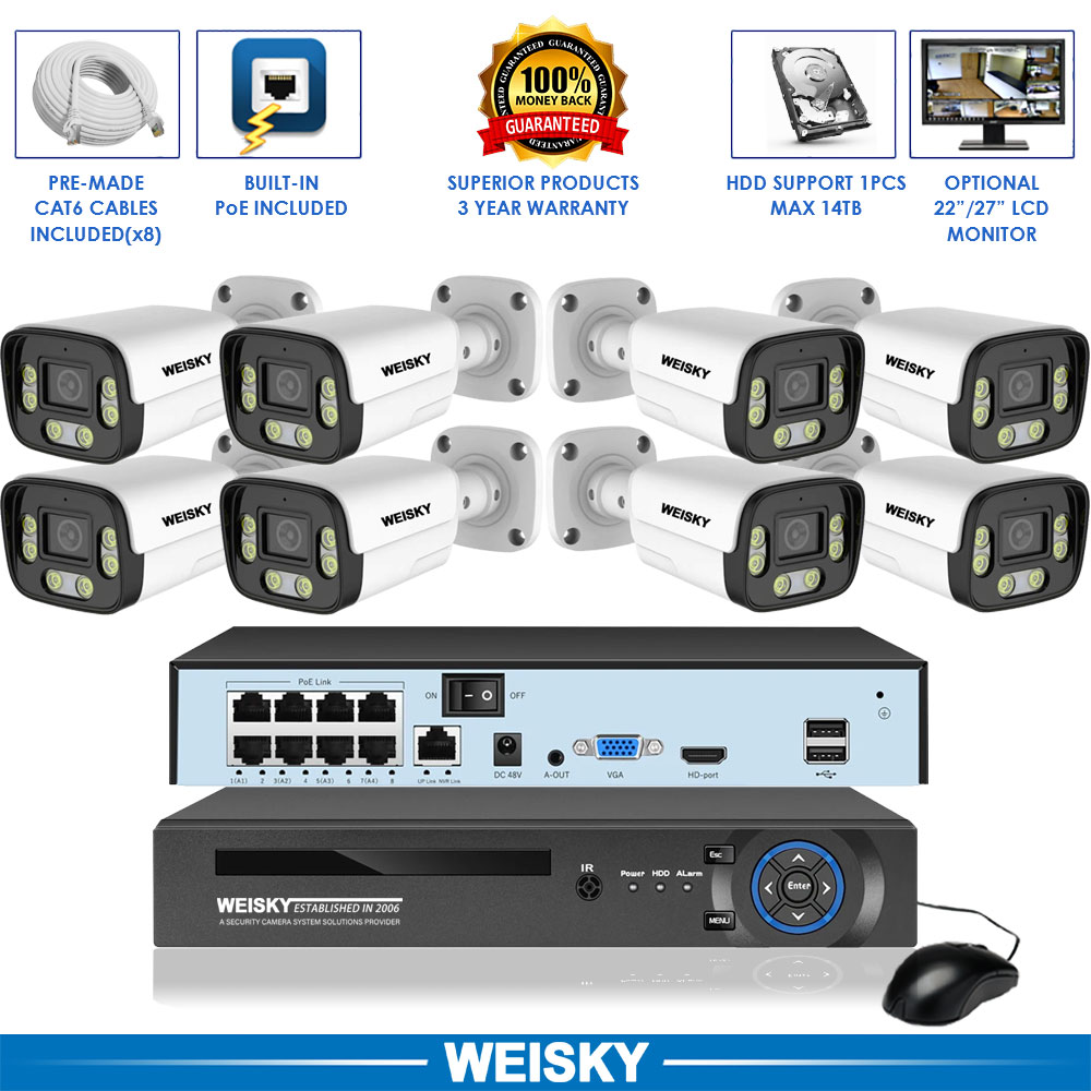 Security Camera System with 8 Bullet POE IP Security Cameras