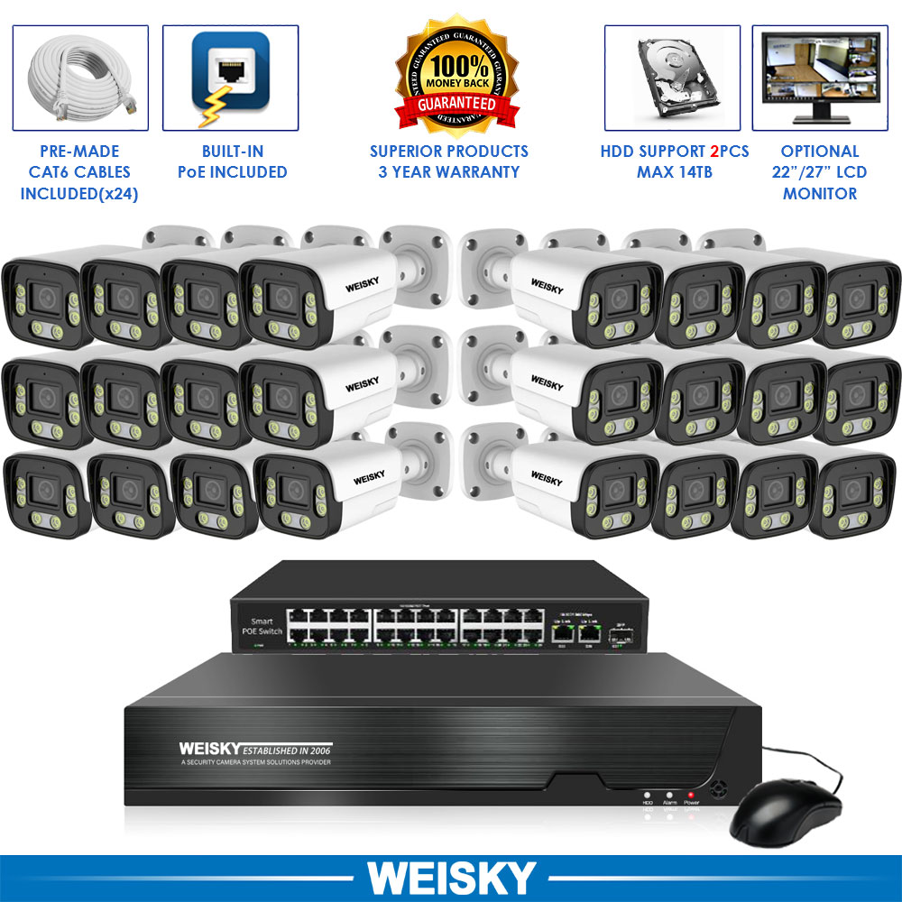 Security Camera System with 24 Bullet POE IP Security Cameras