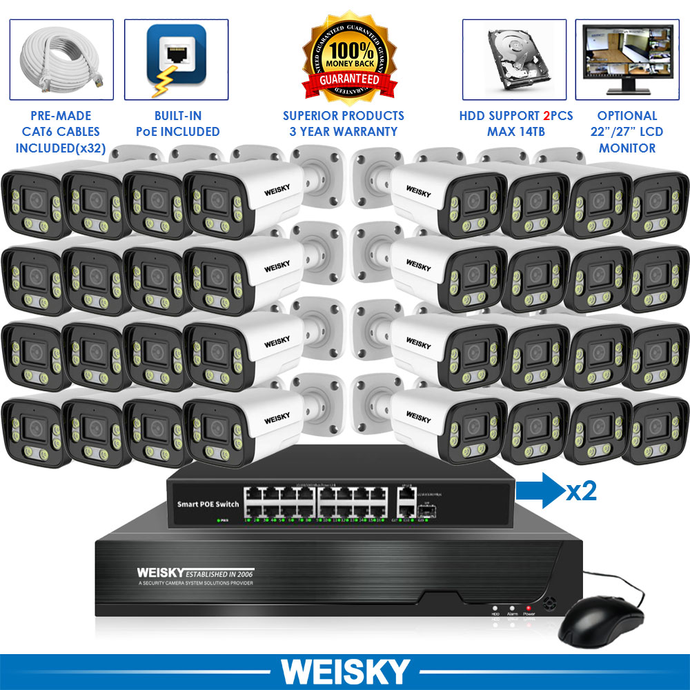 Security Camera System with 32 Bullet POE IP Security Cameras