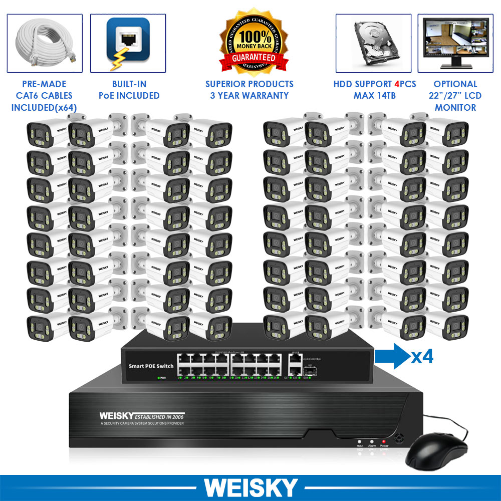 Security Camera System with 64 Bullet POE IP Security Cameras