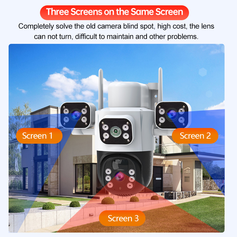  Solar Panel Power IP Camera PIR 4G 3Lens Camera