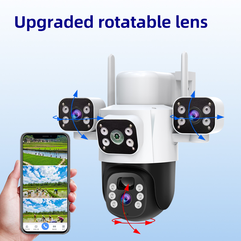  Solar Panel Power IP Camera PIR 4G 3Lens Camera