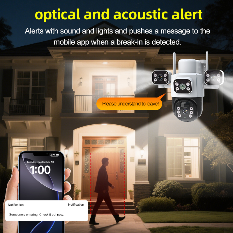  Solar Panel Power IP Camera PIR 4G 3Lens Camera