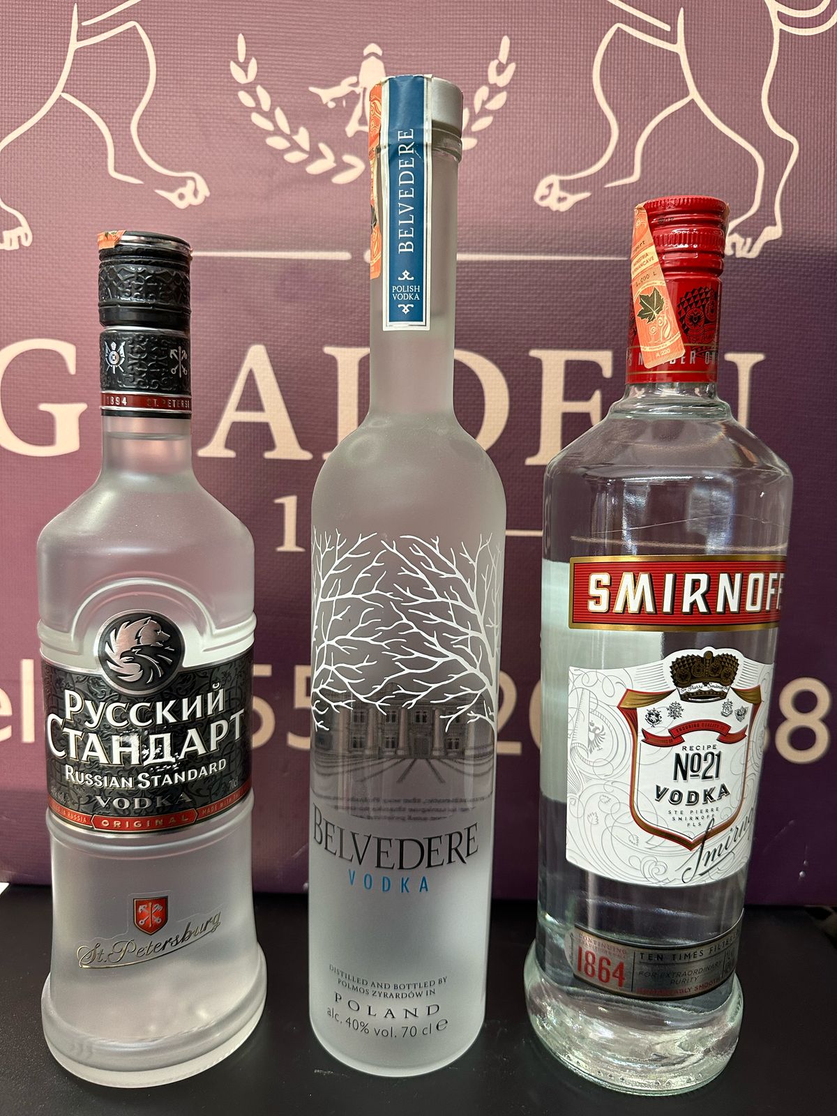 VODKA BELVEDERE+SMIRNOFF+RUSSIAN STANDARD