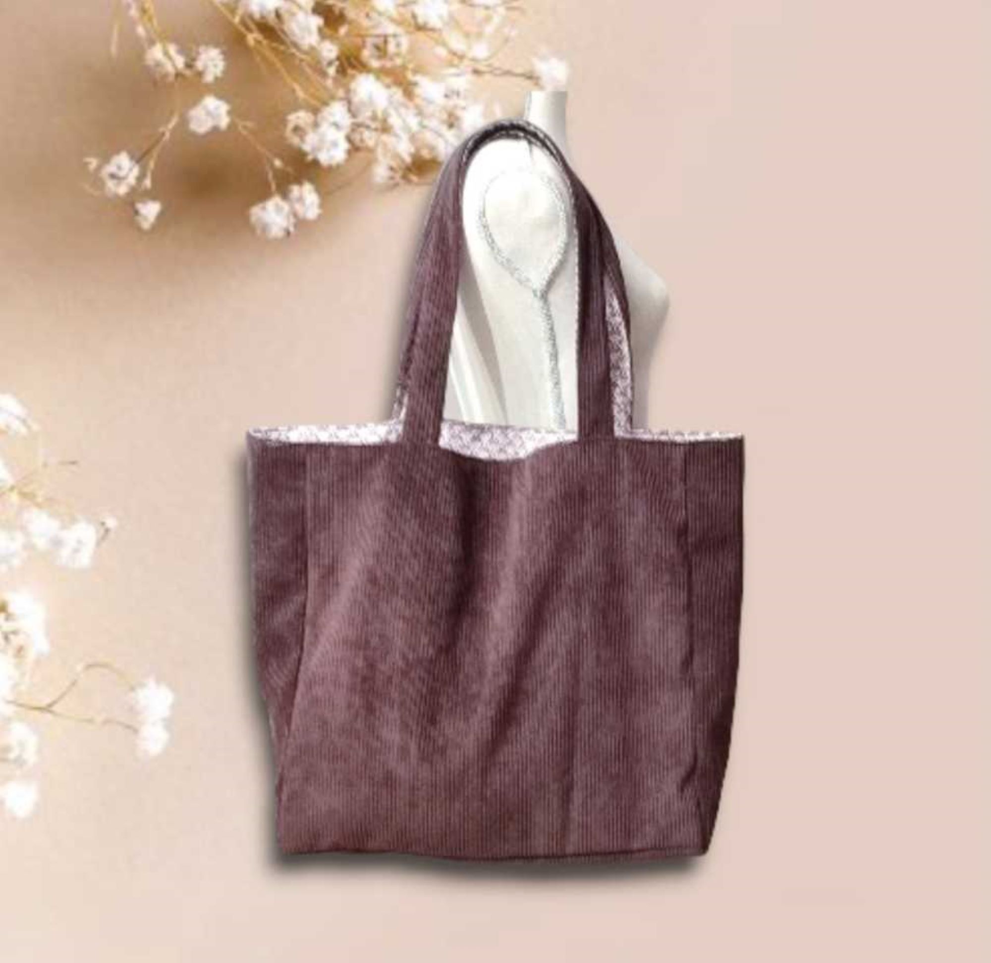 Sac cabas fourre-tout en velours côtelé