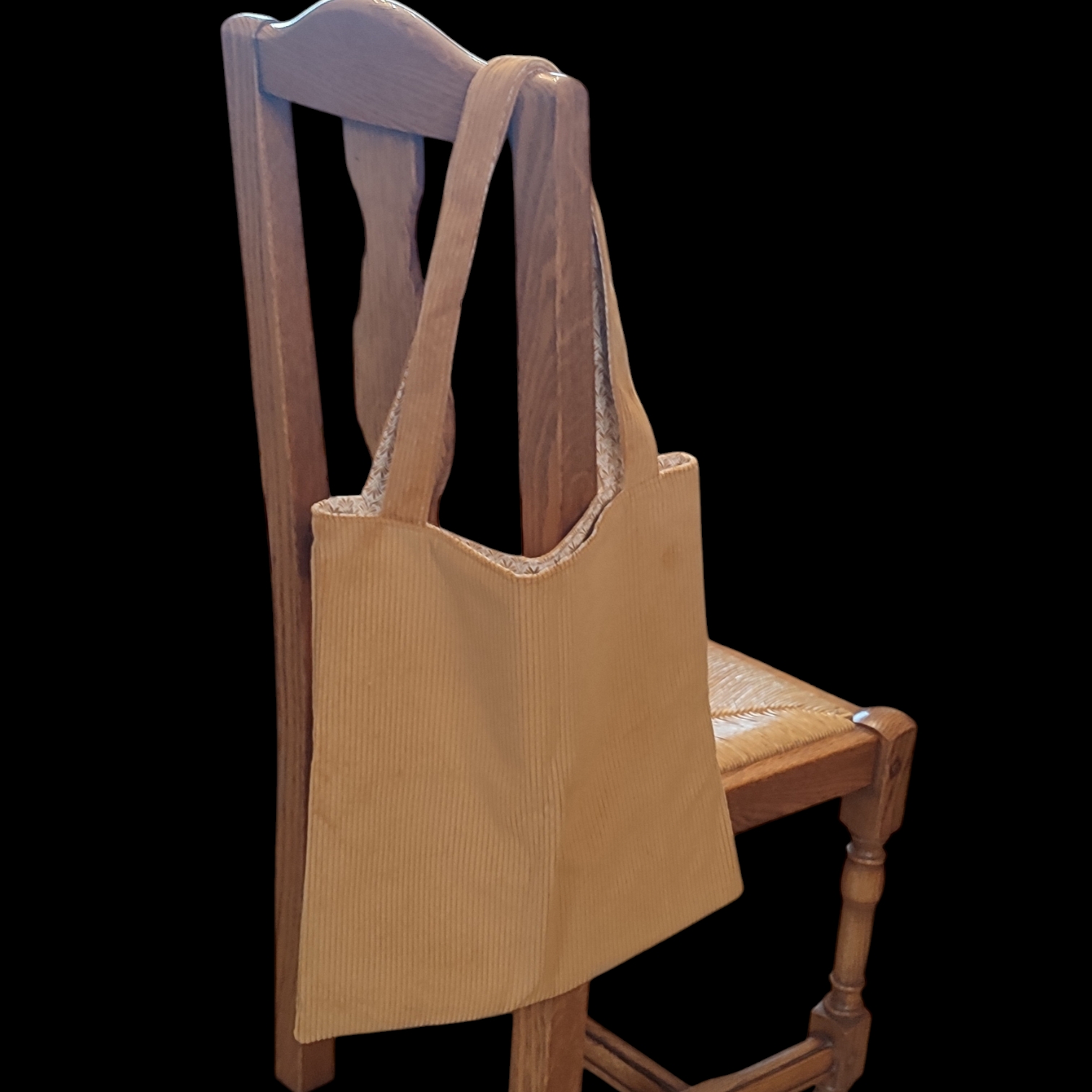 Tote bag en velours côtelé couleur cuury, réversible