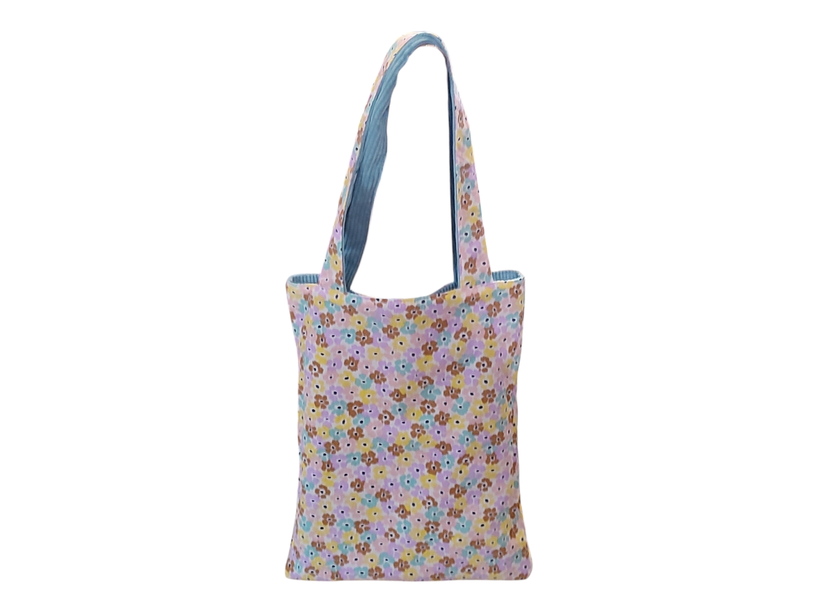 Tote bag en velours côtelé, couleur bleu