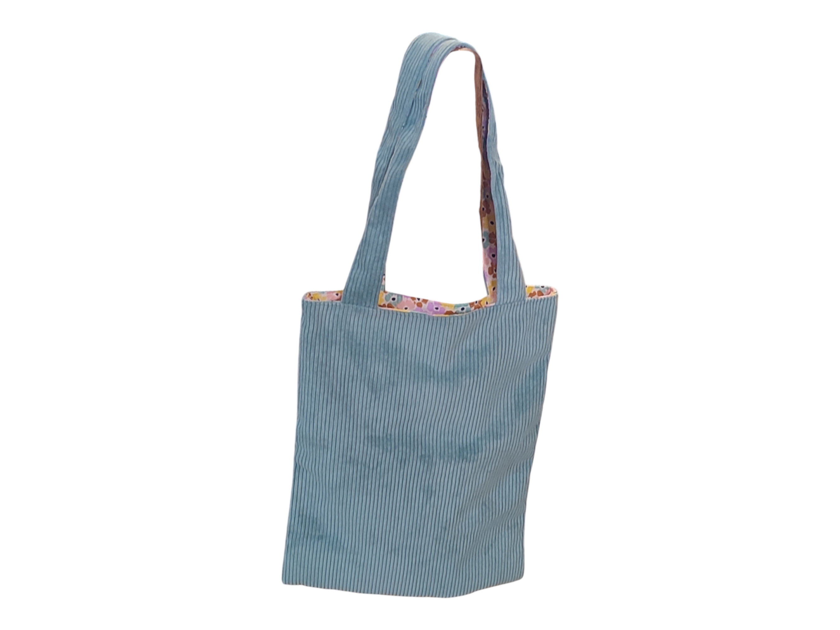 Tote bag en velours côtelé, couleur bleu