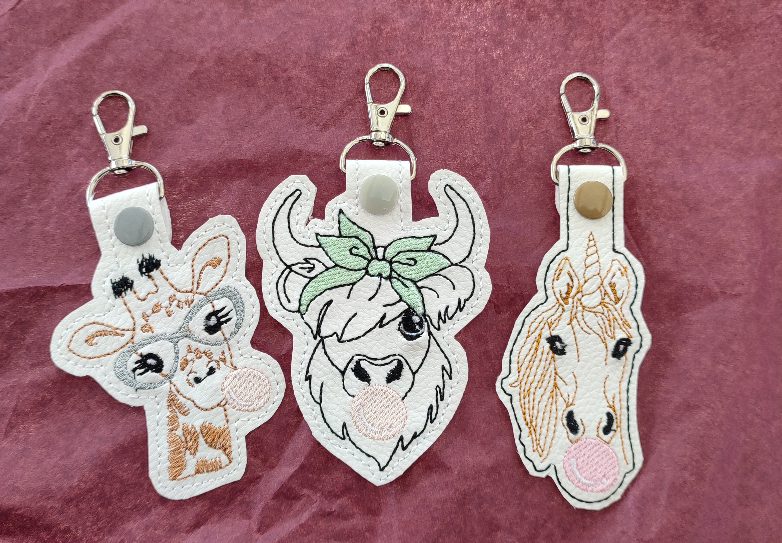 Porte-clés brodé motif vache highland