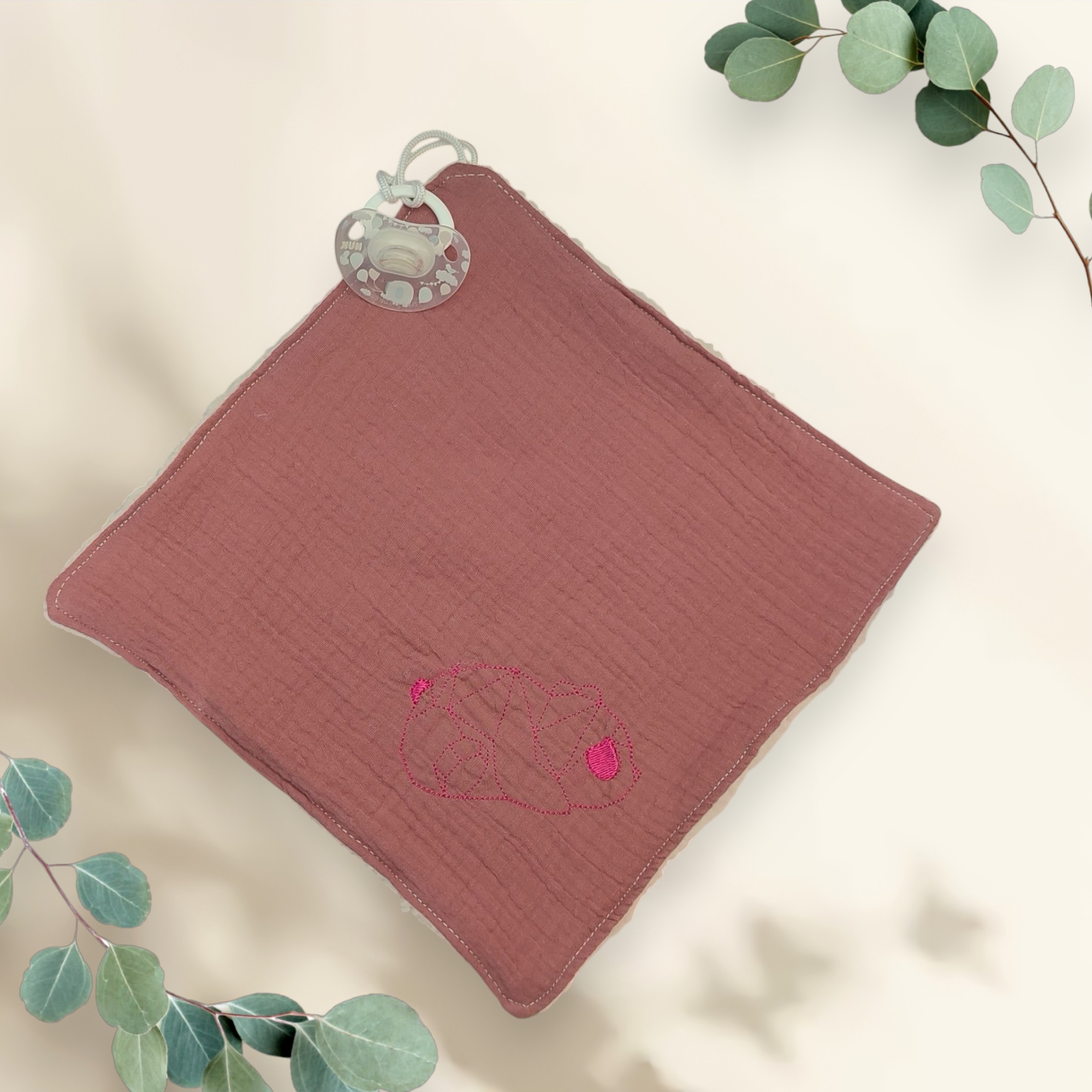 Doudou attache tétine brodé motif panda