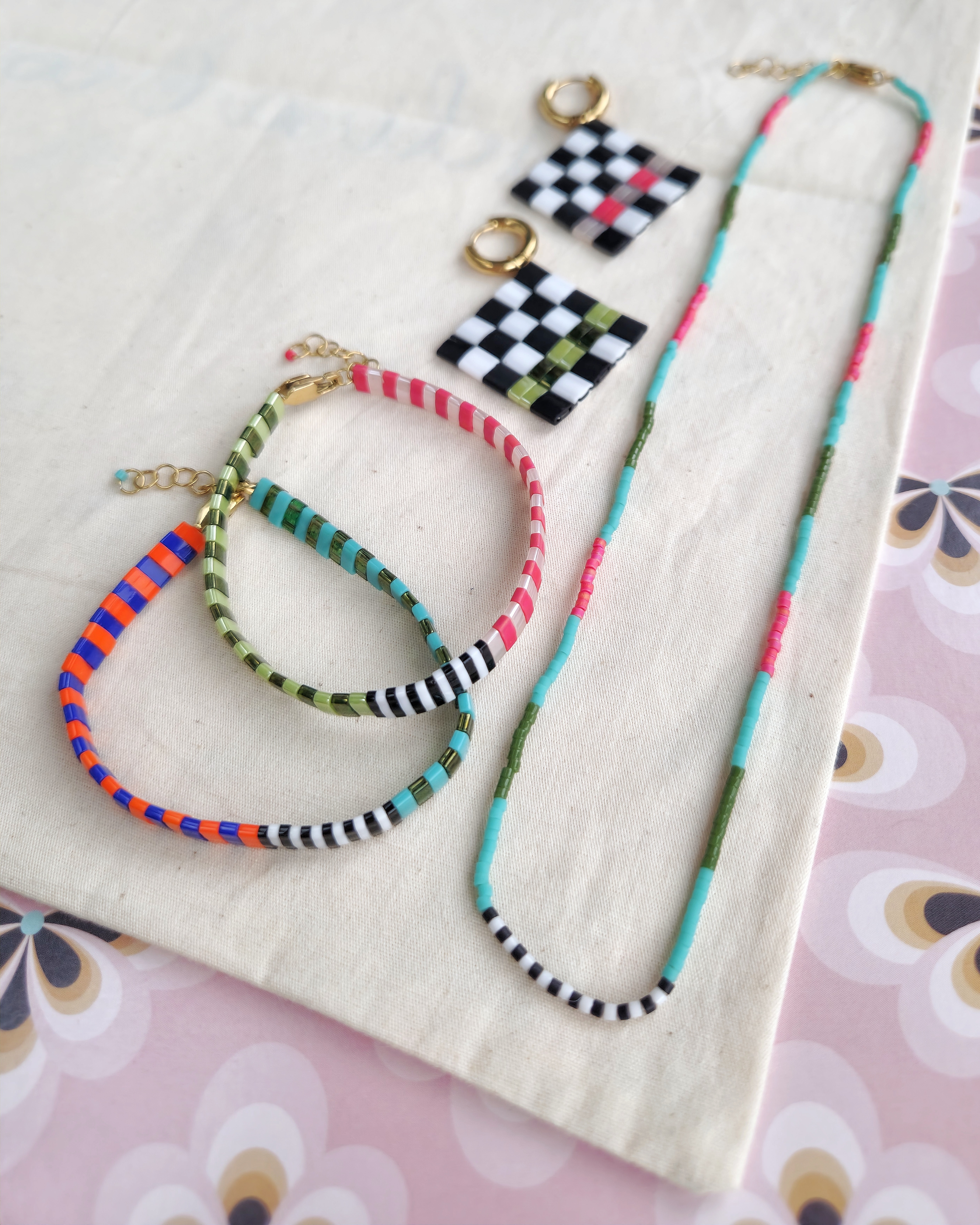 Uhinak Jungle - Vert olive - Bleu écume - Corail -