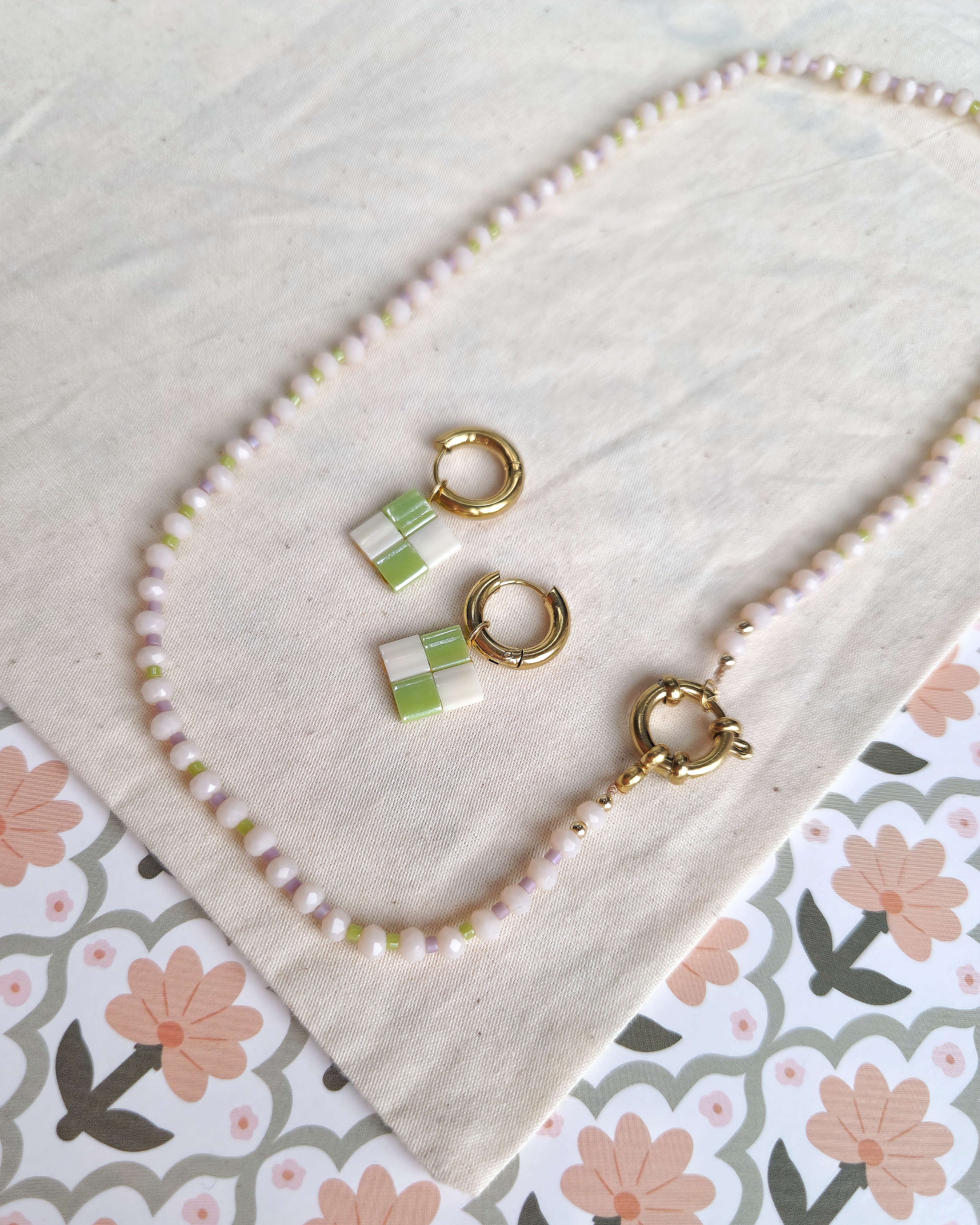 Flow*Flots Blanc Coquillage & Anis - Mauve