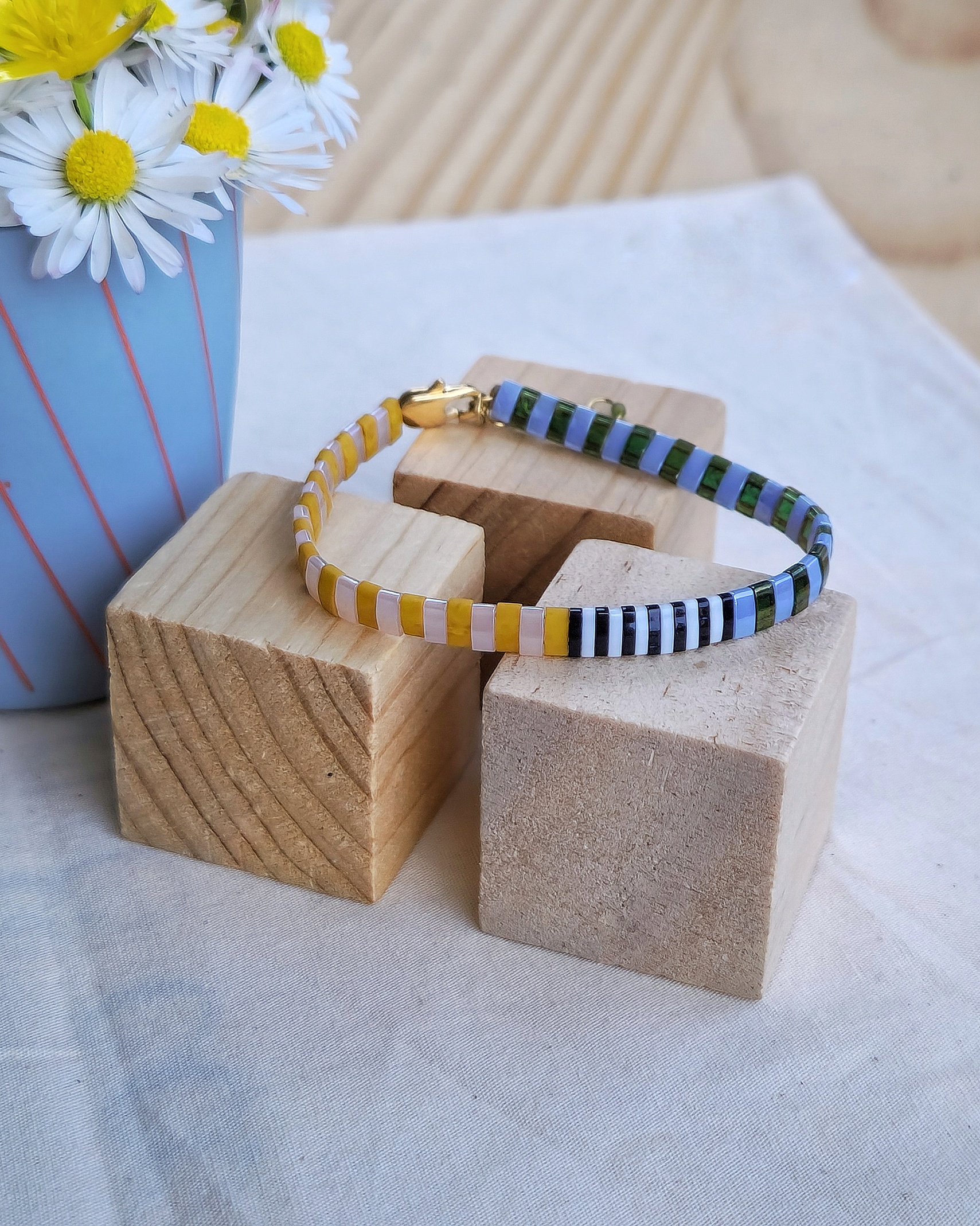 Nivelle - Bleu Olive et Rose Canarie