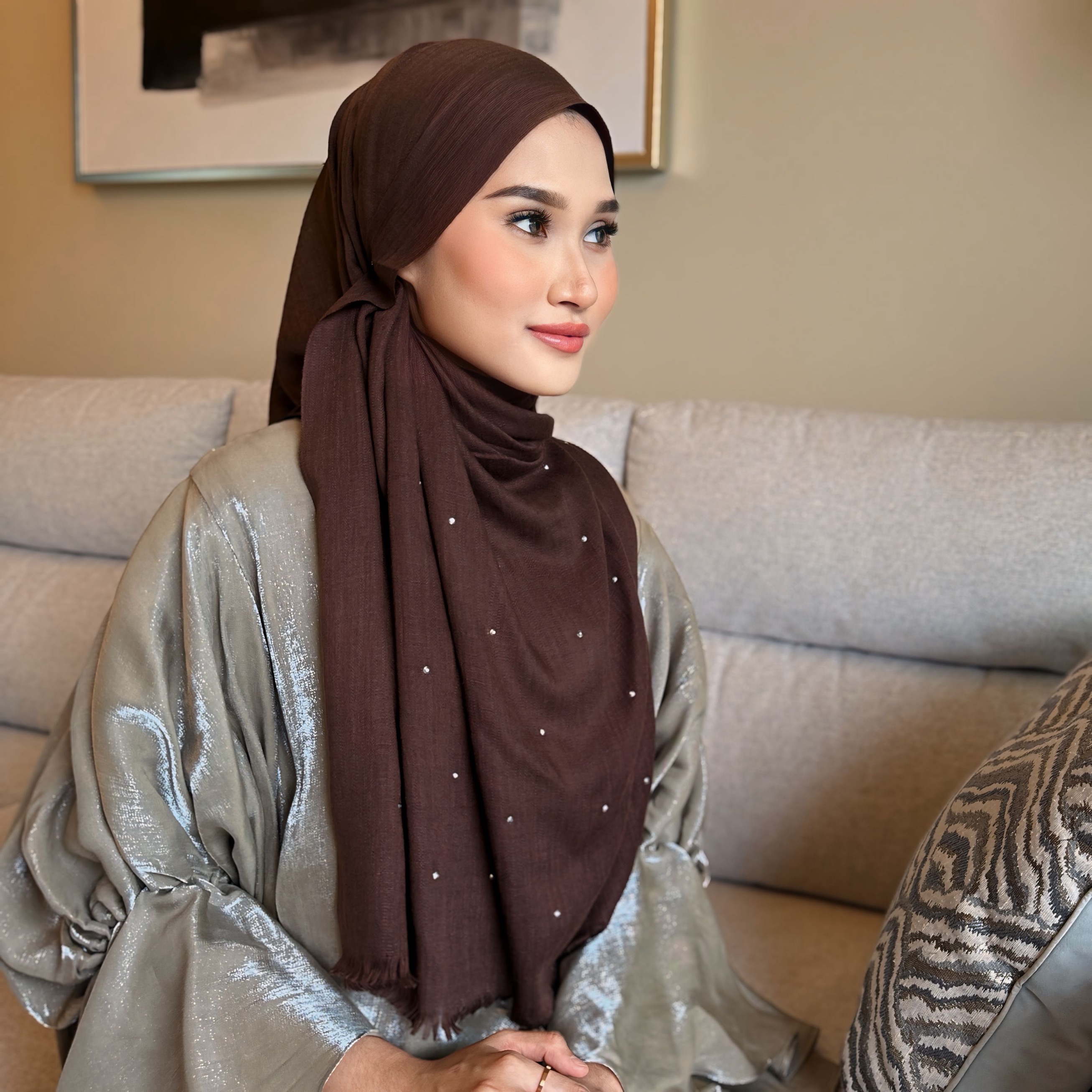 Beaded Bamboo Shawl in Dark Brown