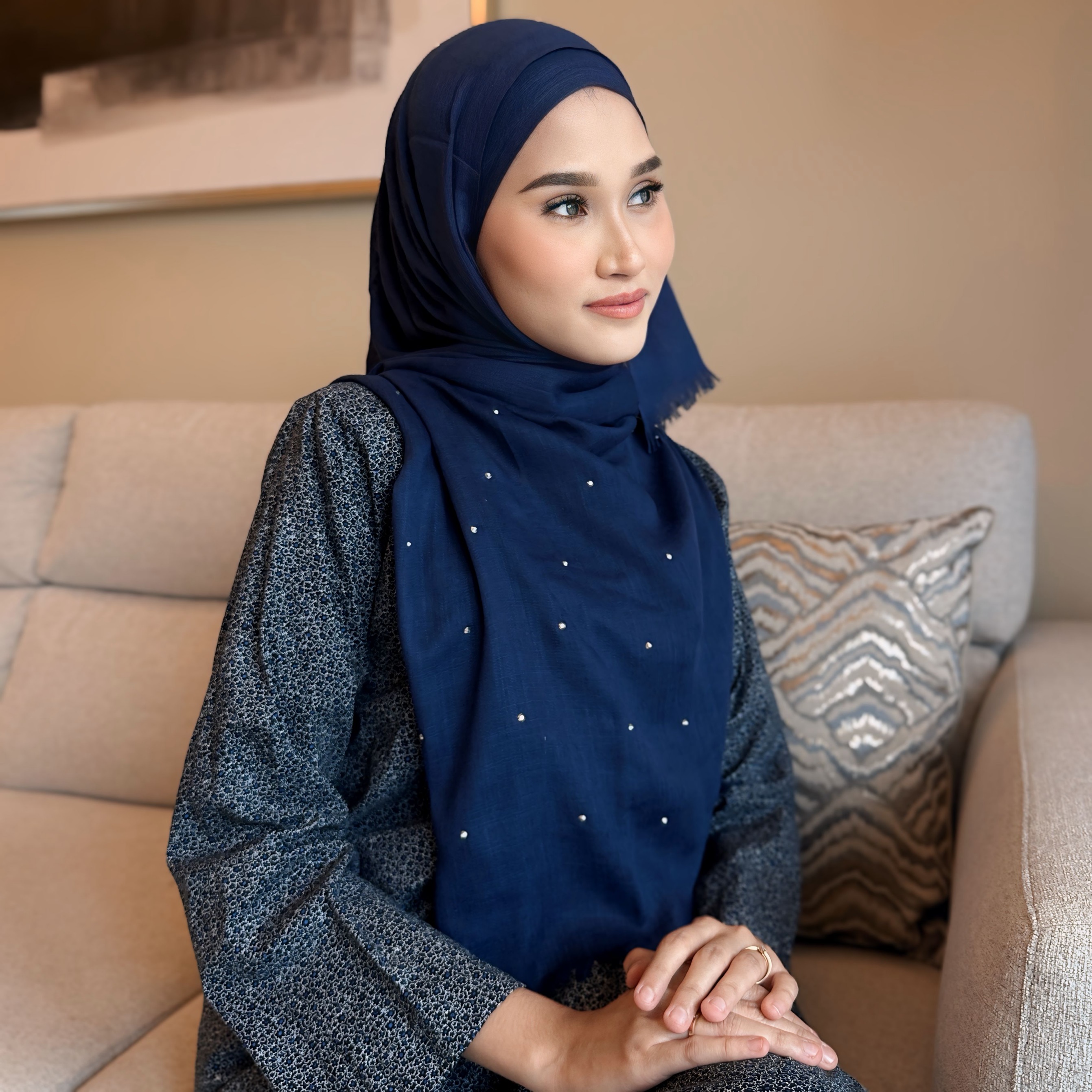 Beaded Bamboo Shawl in Dark Blue