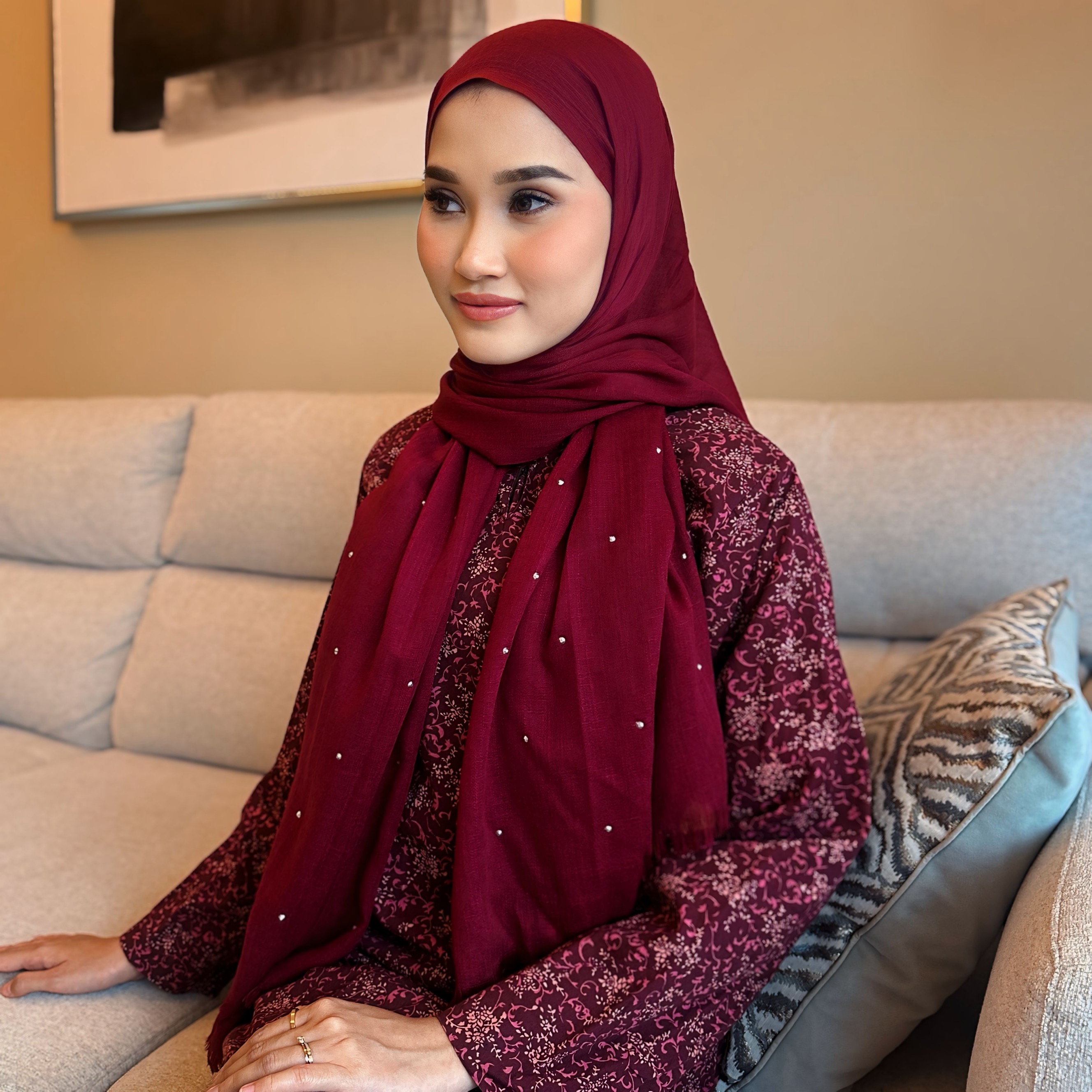 Beaded Bamboo Shawl in Maroon