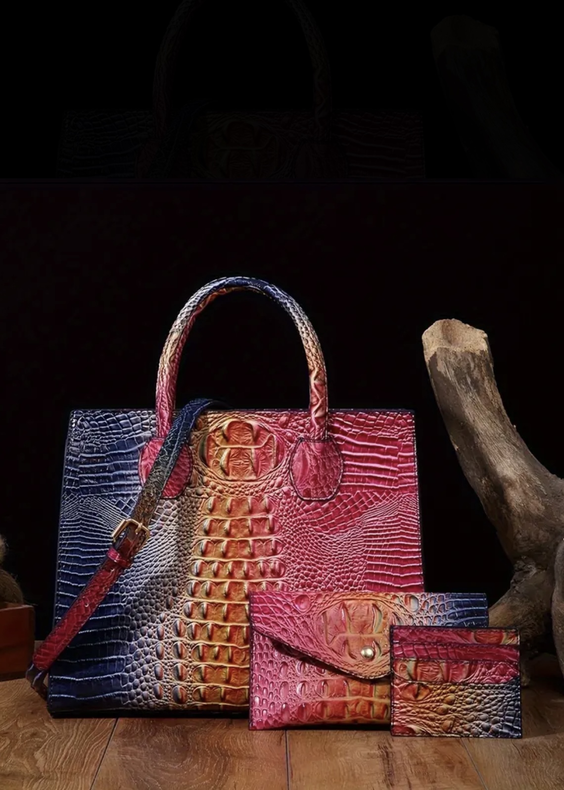 3 Pcs Women's Crocodile Pattern Handbag set