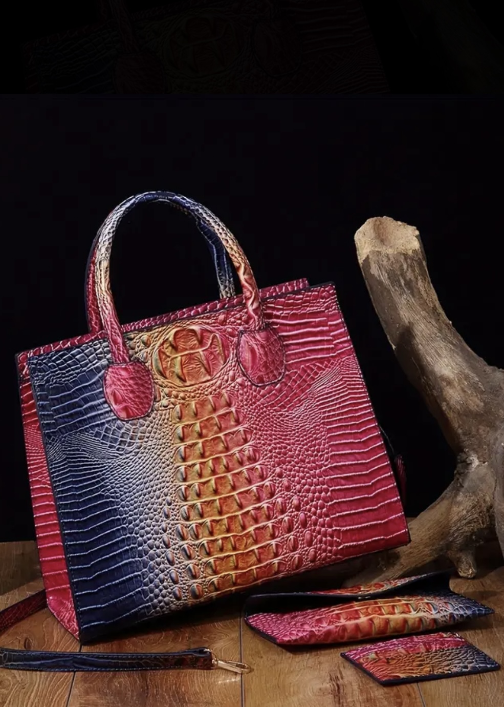 3 Pcs Women's Crocodile Pattern Handbag set