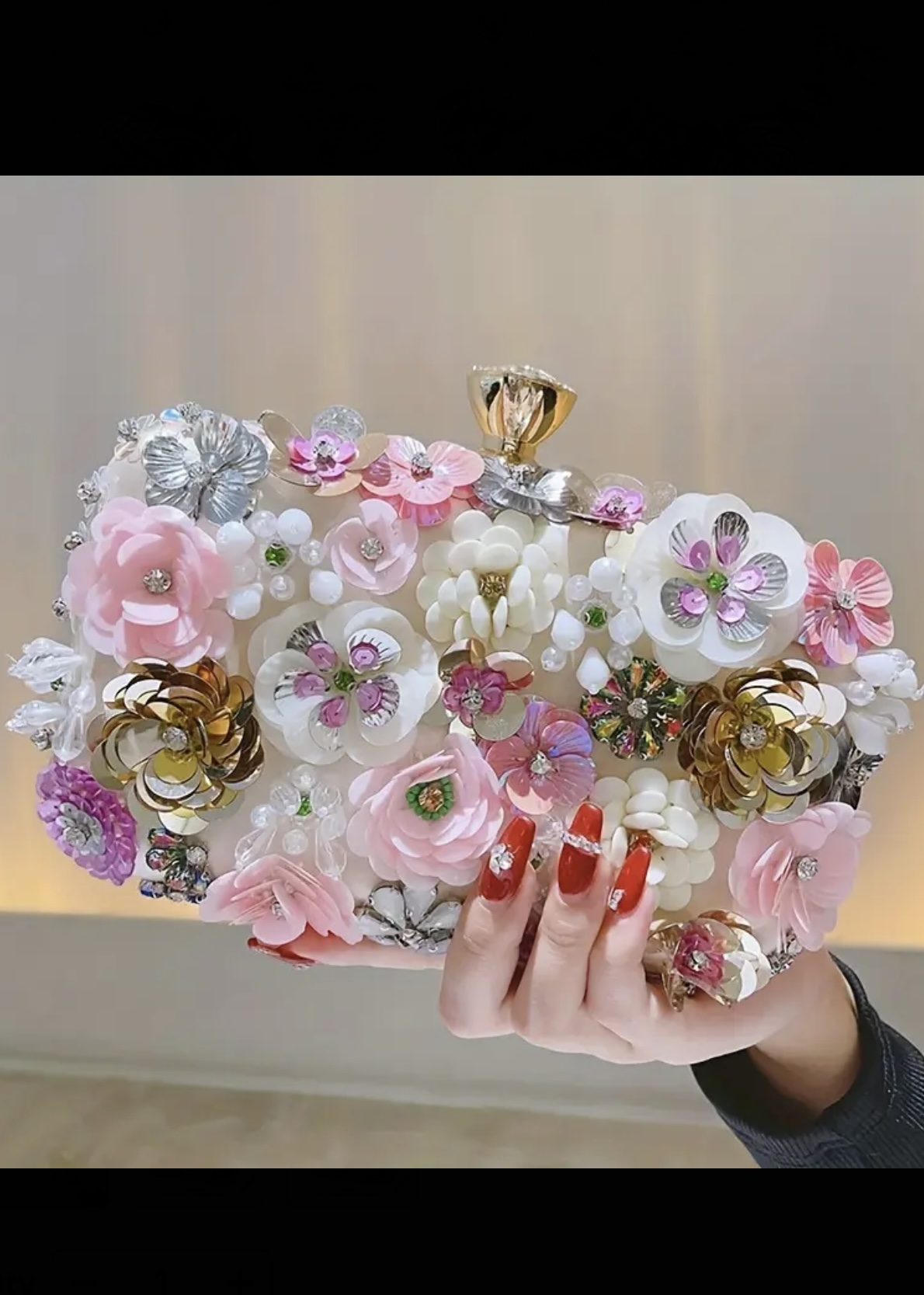 3D Beaded Flower Evening Bag