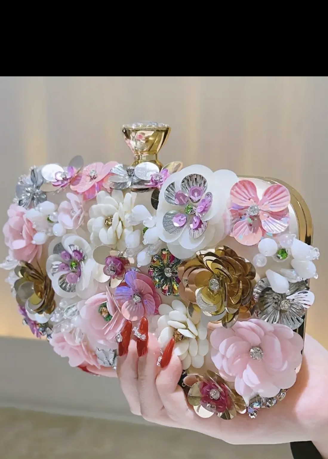 3D Beaded Flower Evening Bag