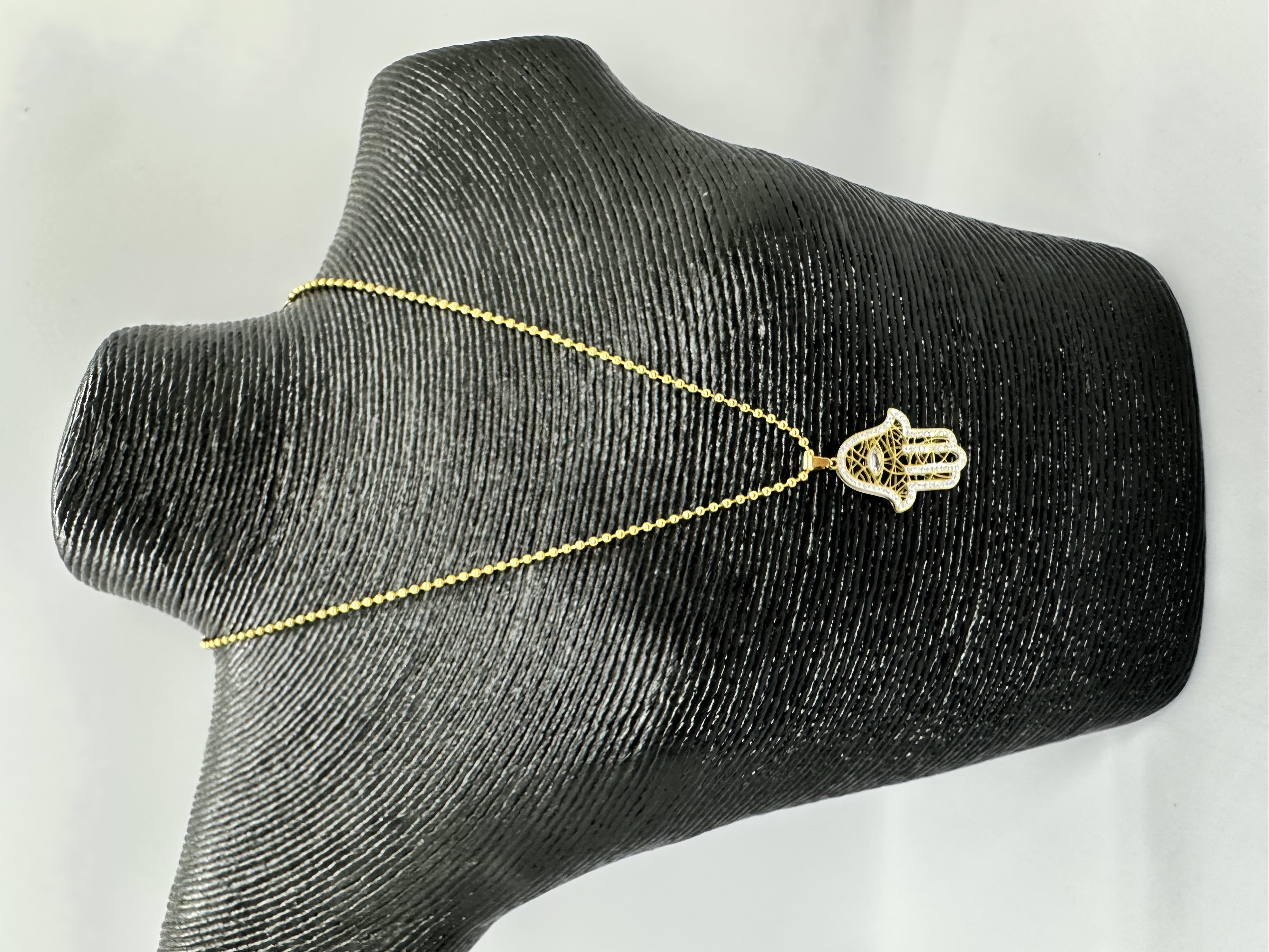 Stainless Steel Over 18K Gold Plated Hamsa Necklace 