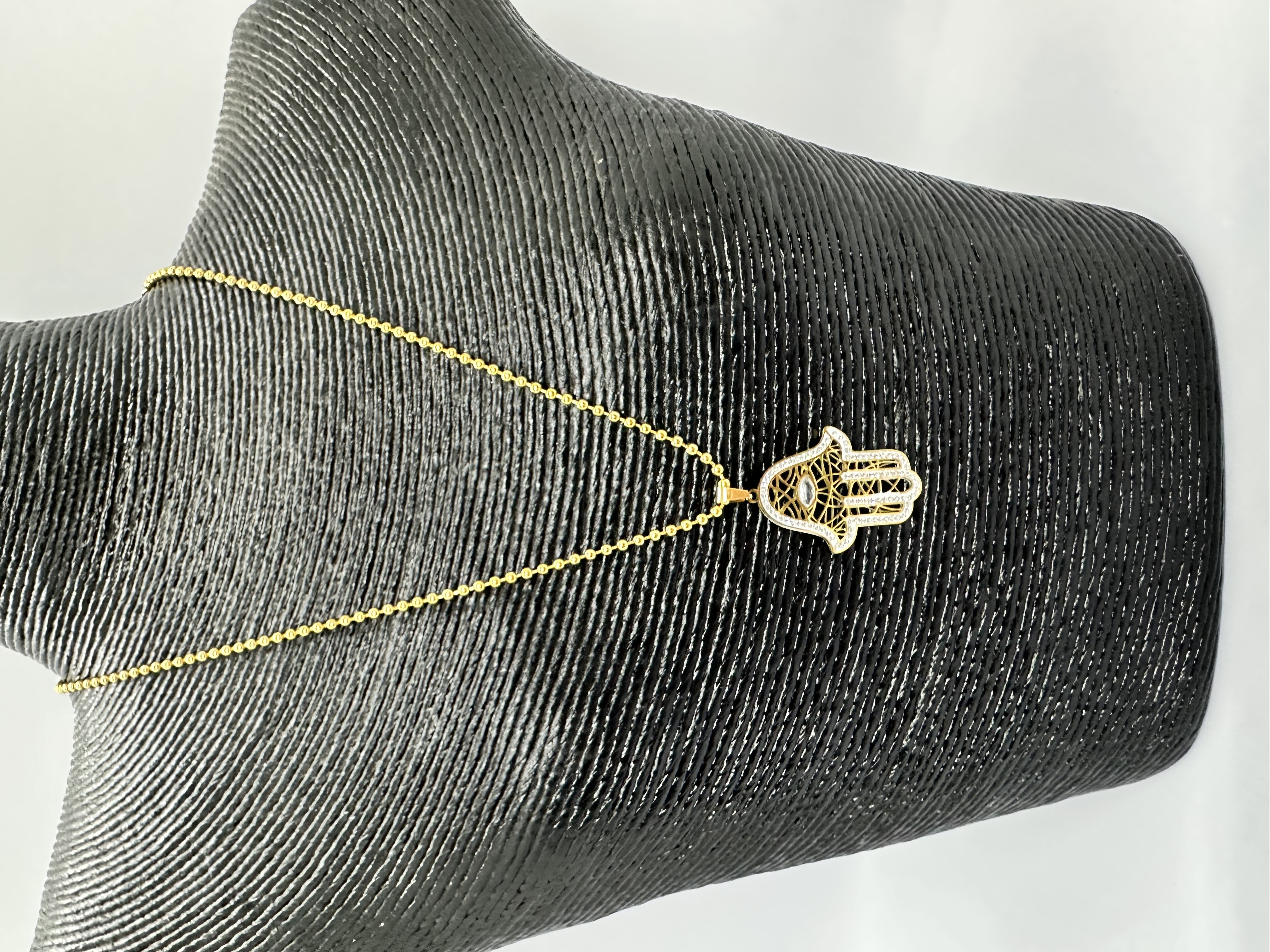 Stainless Steel Over 18K Gold Plated Hamsa Necklace 