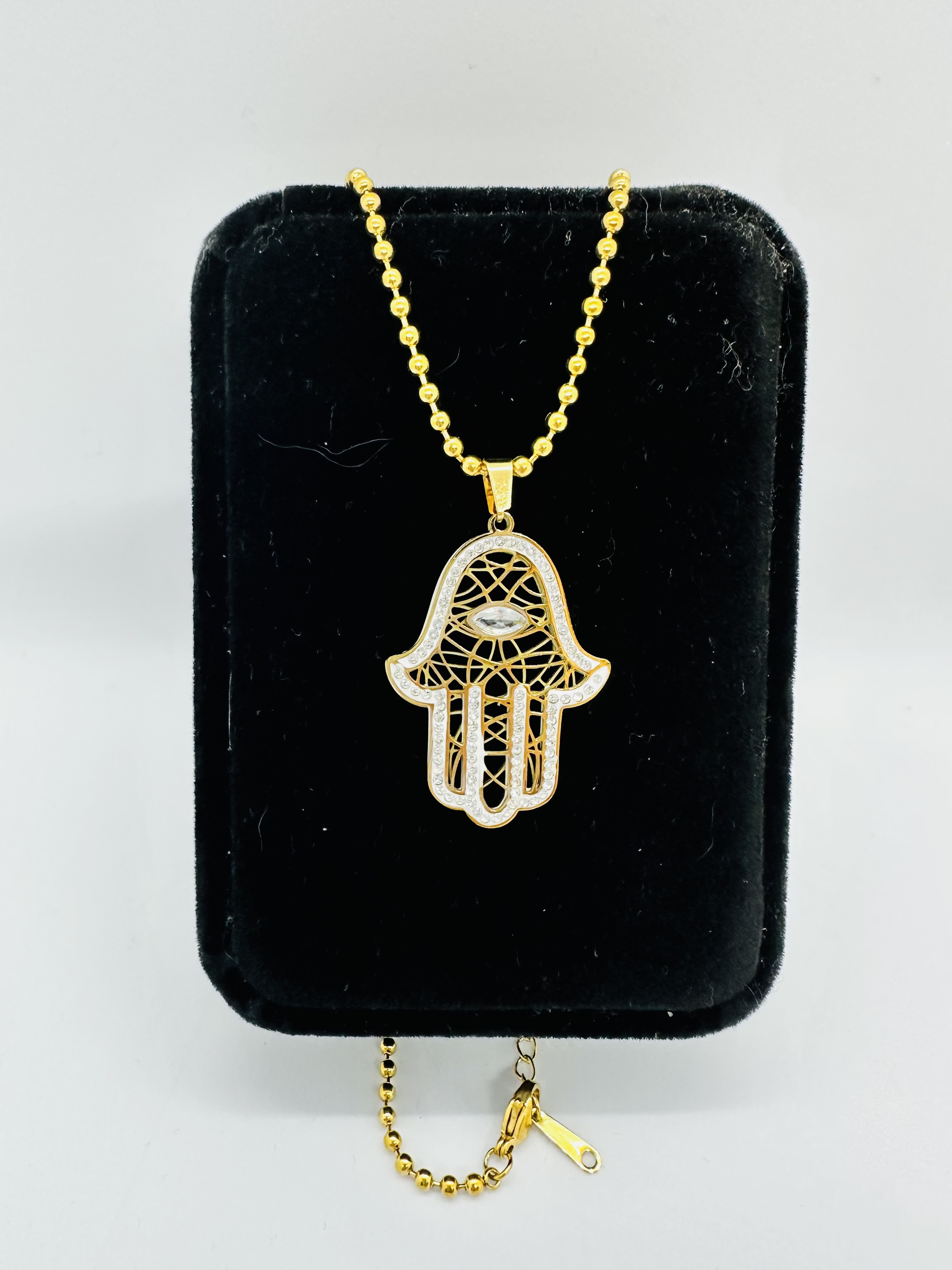 Stainless Steel Over 18K Gold Plated Hamsa Necklace 