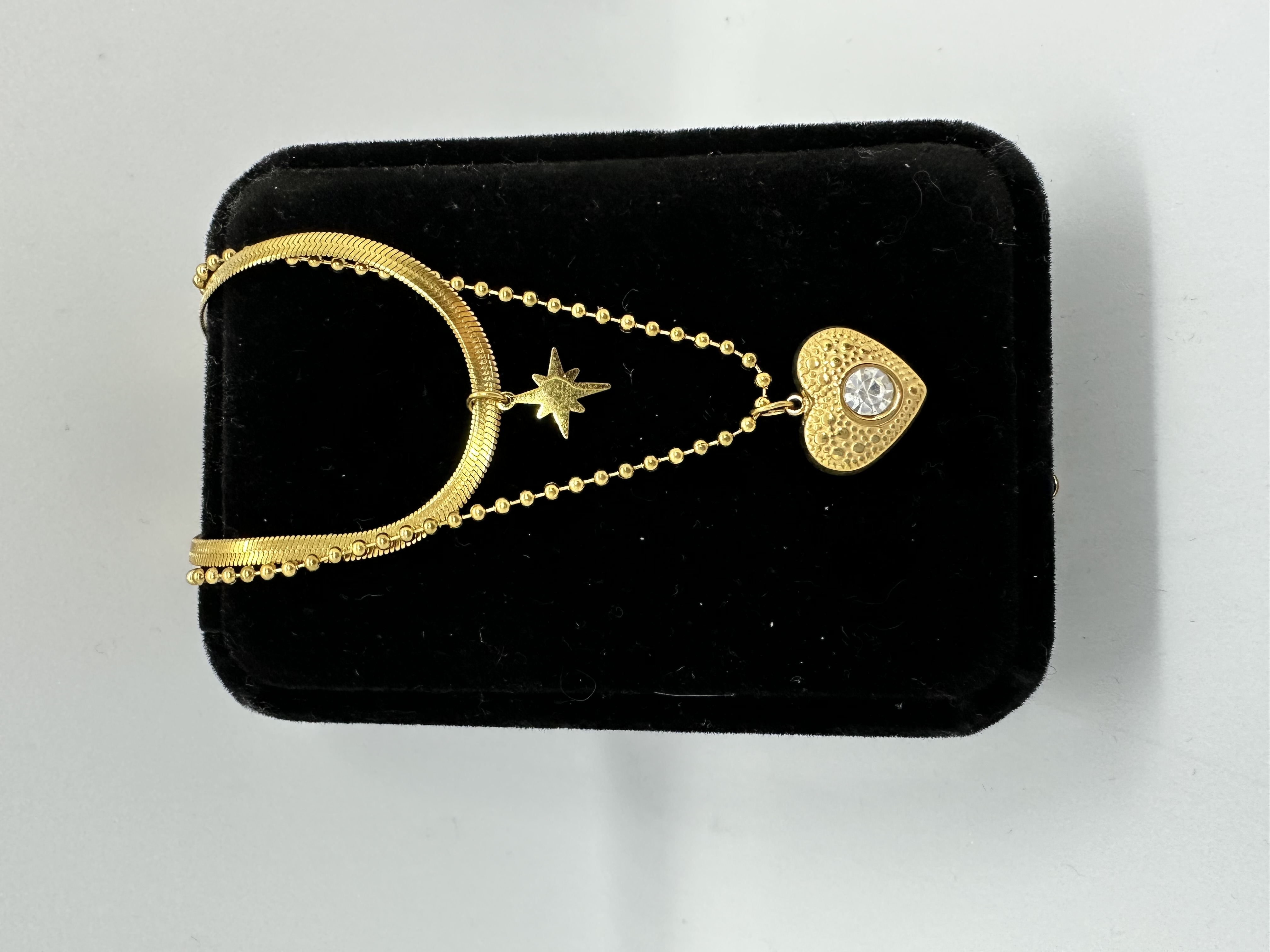 Stainless Steel Over 18K Gold Necklace with Heart and Star Pendant