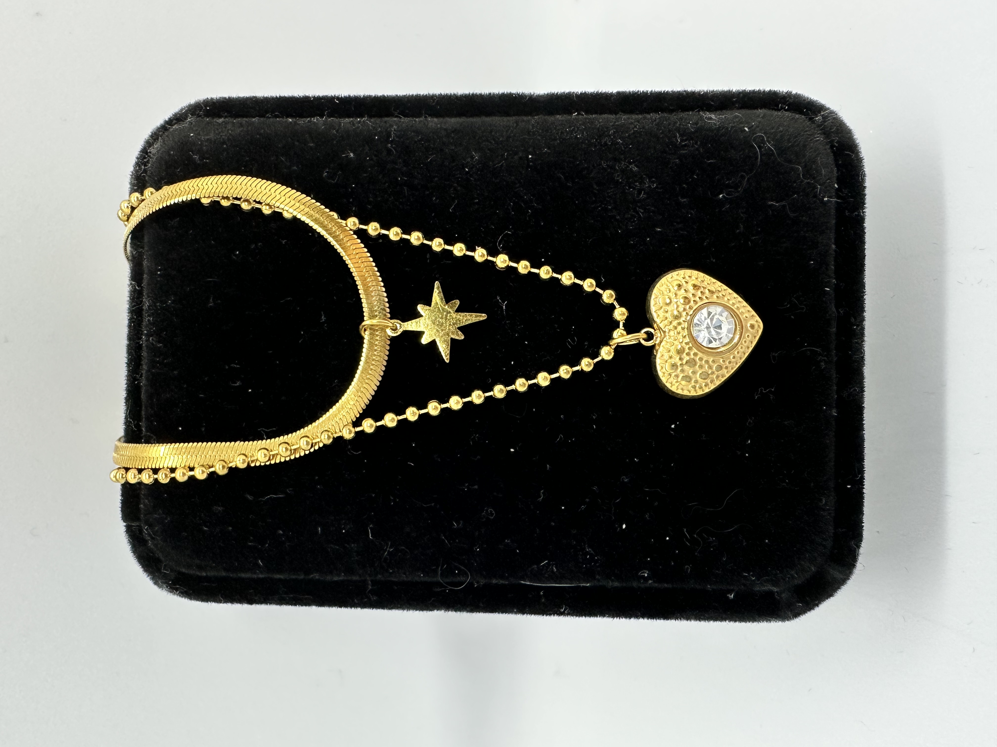 Stainless Steel Over 18K Gold Necklace with Heart and Star Pendant