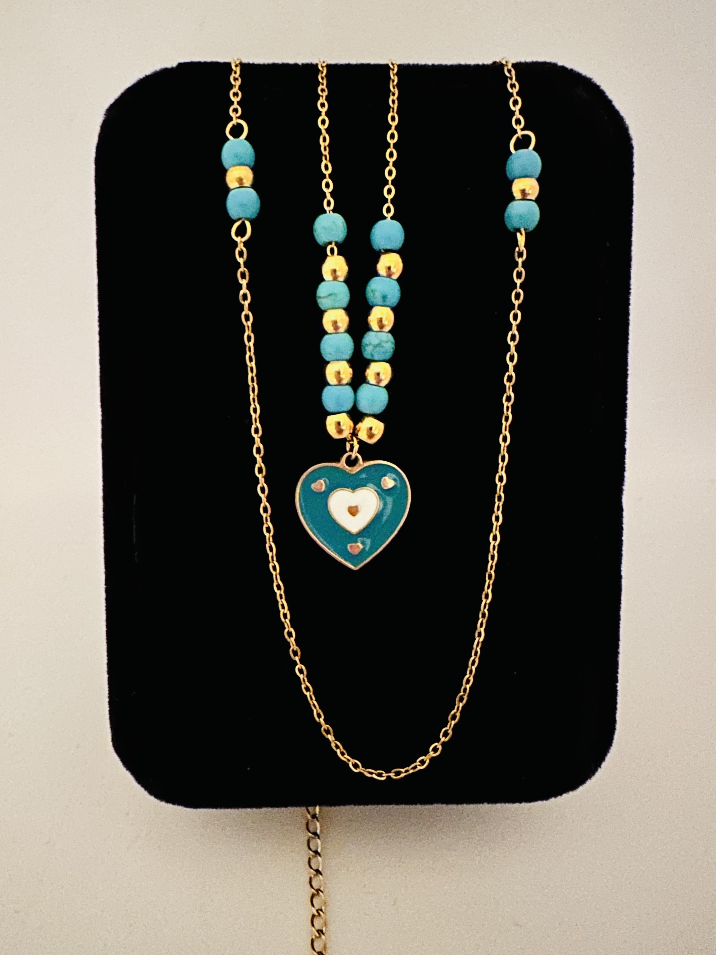 Blue Heart Pendant Necklace Stainless Steel Non Tarnish and Waterproof 