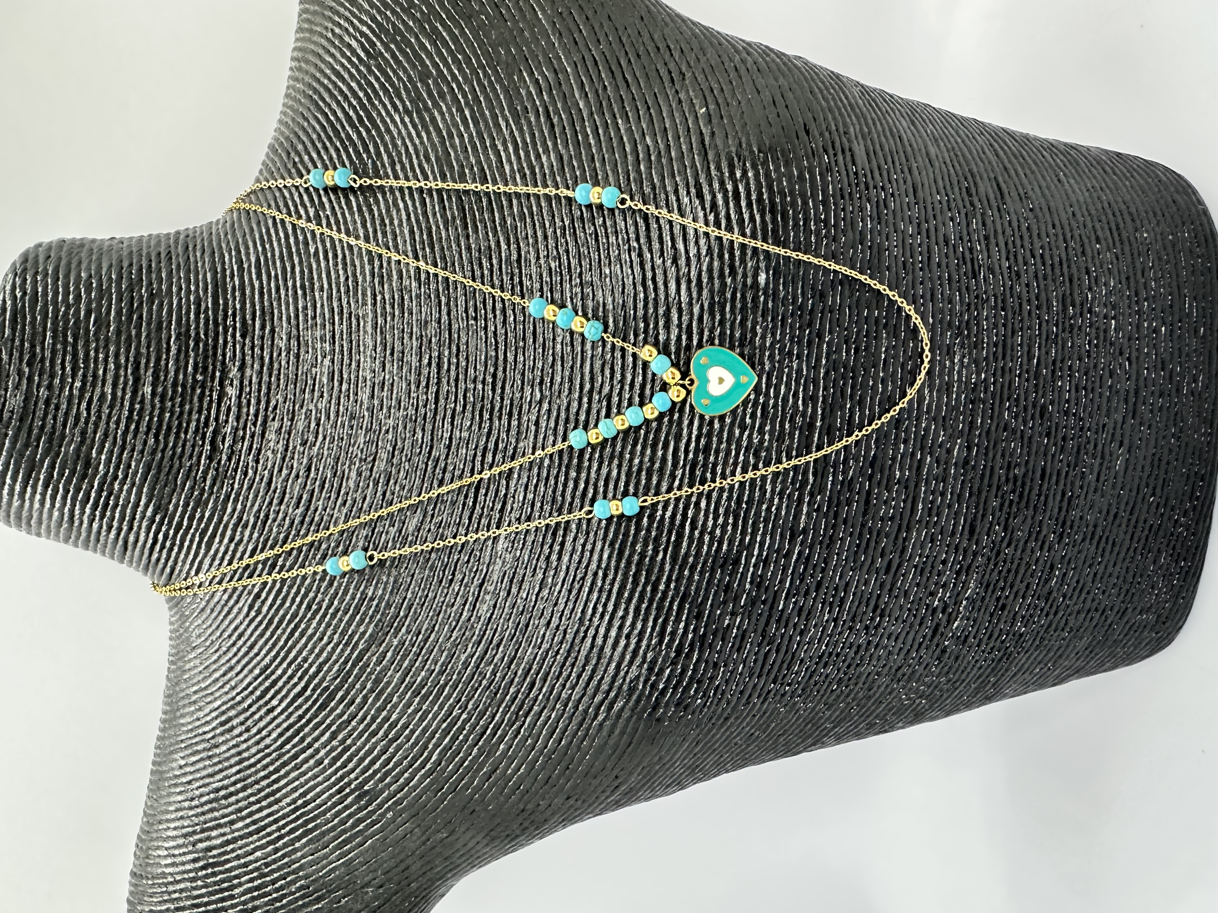 Blue Heart Pendant Necklace Stainless Steel Non Tarnish and Waterproof 