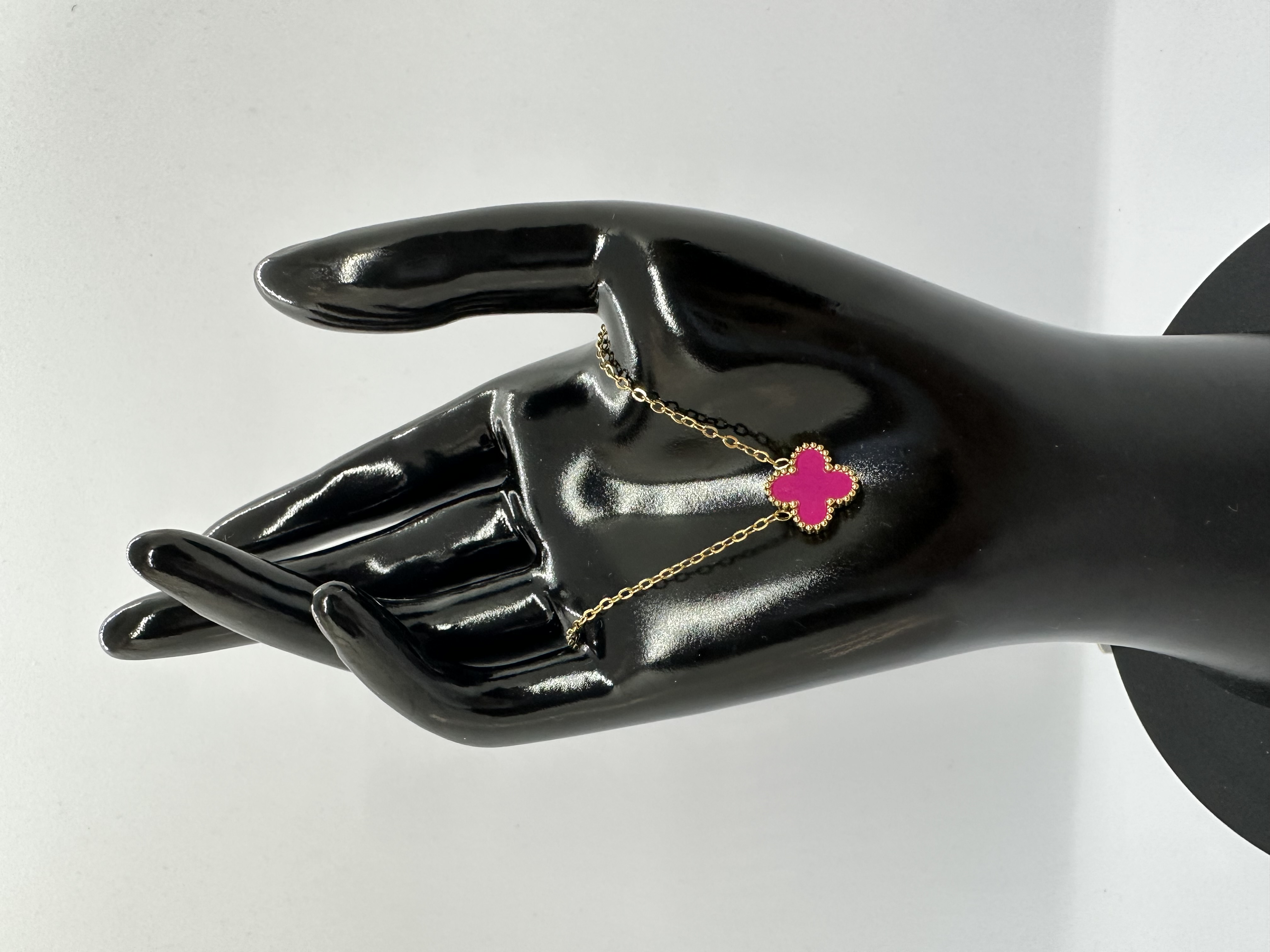 Elegant Stainless Steel Pink Clover Necklace 