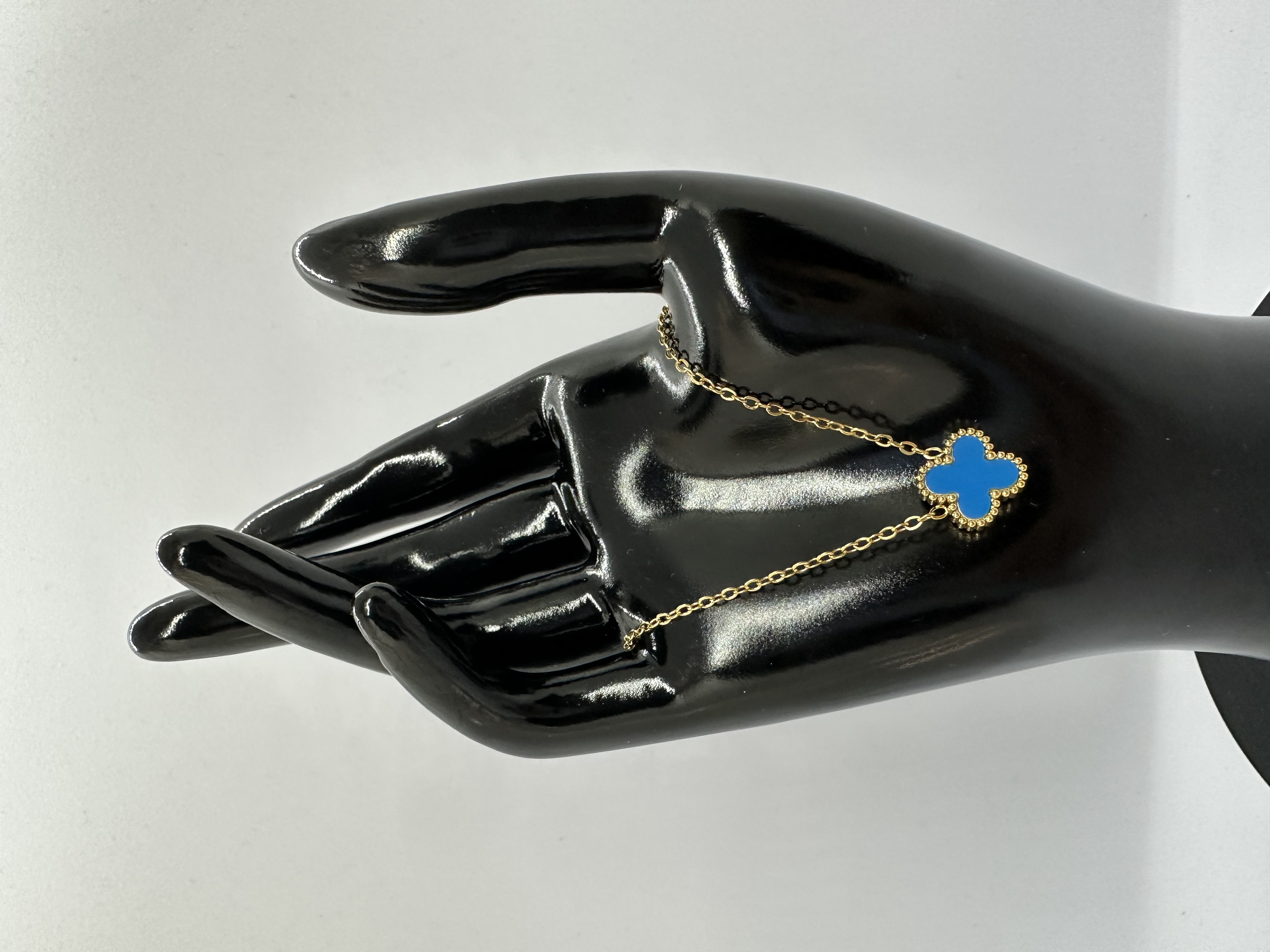 Stainless Steel Blue Clover Pendant Necklace 