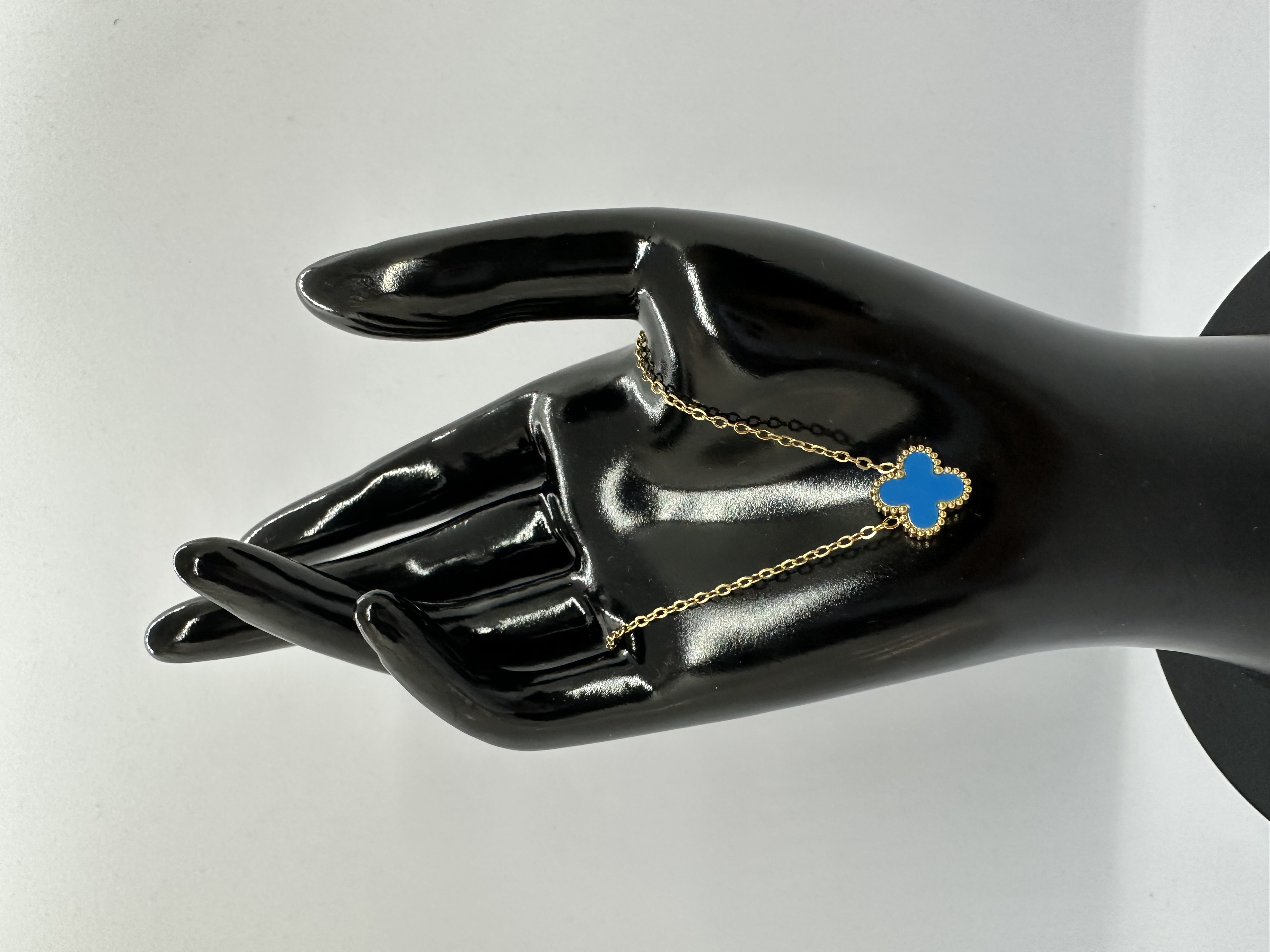 Stainless Steel Blue Clover Pendant Necklace 