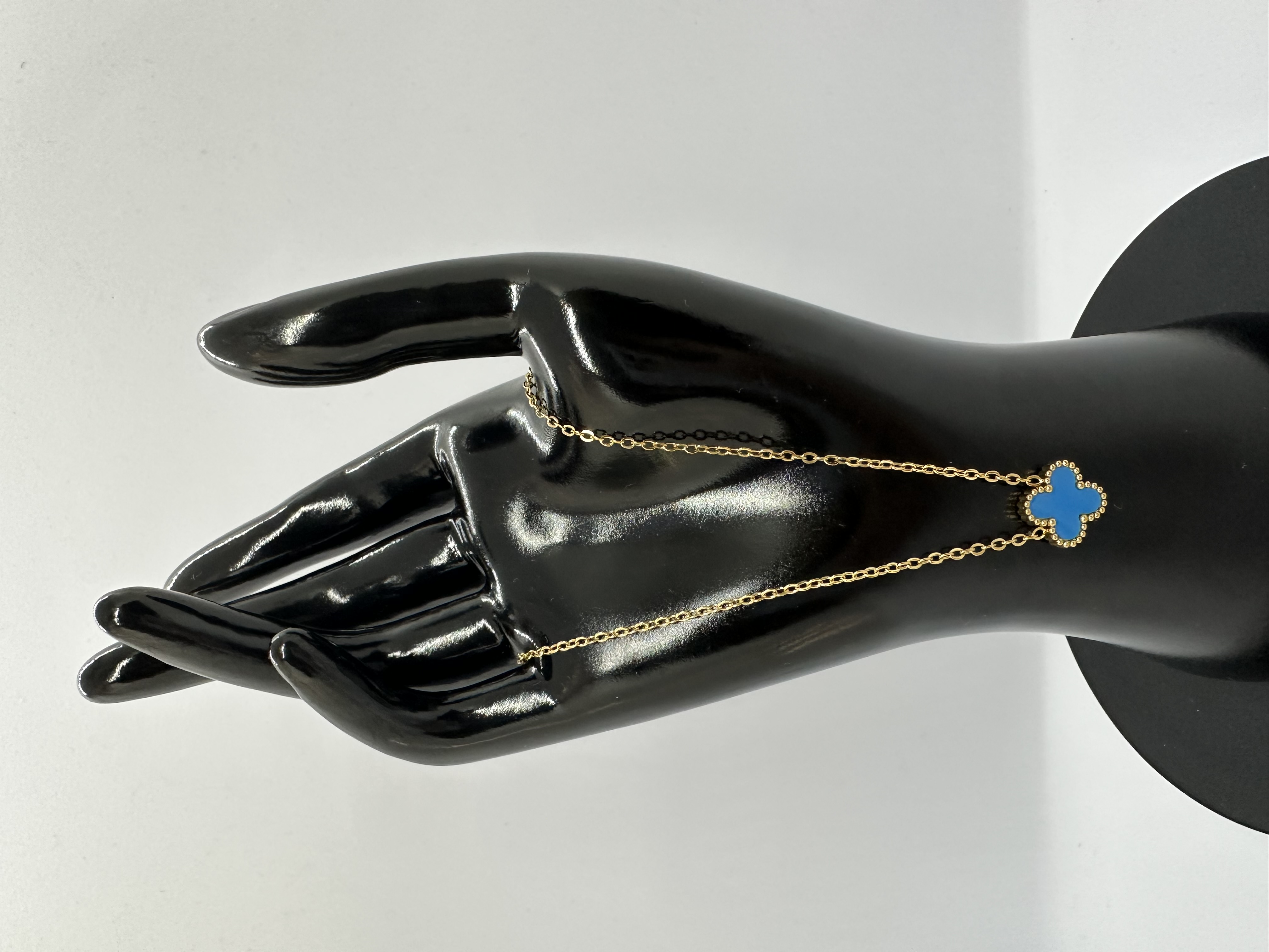 Stainless Steel Blue Clover Pendant Necklace 