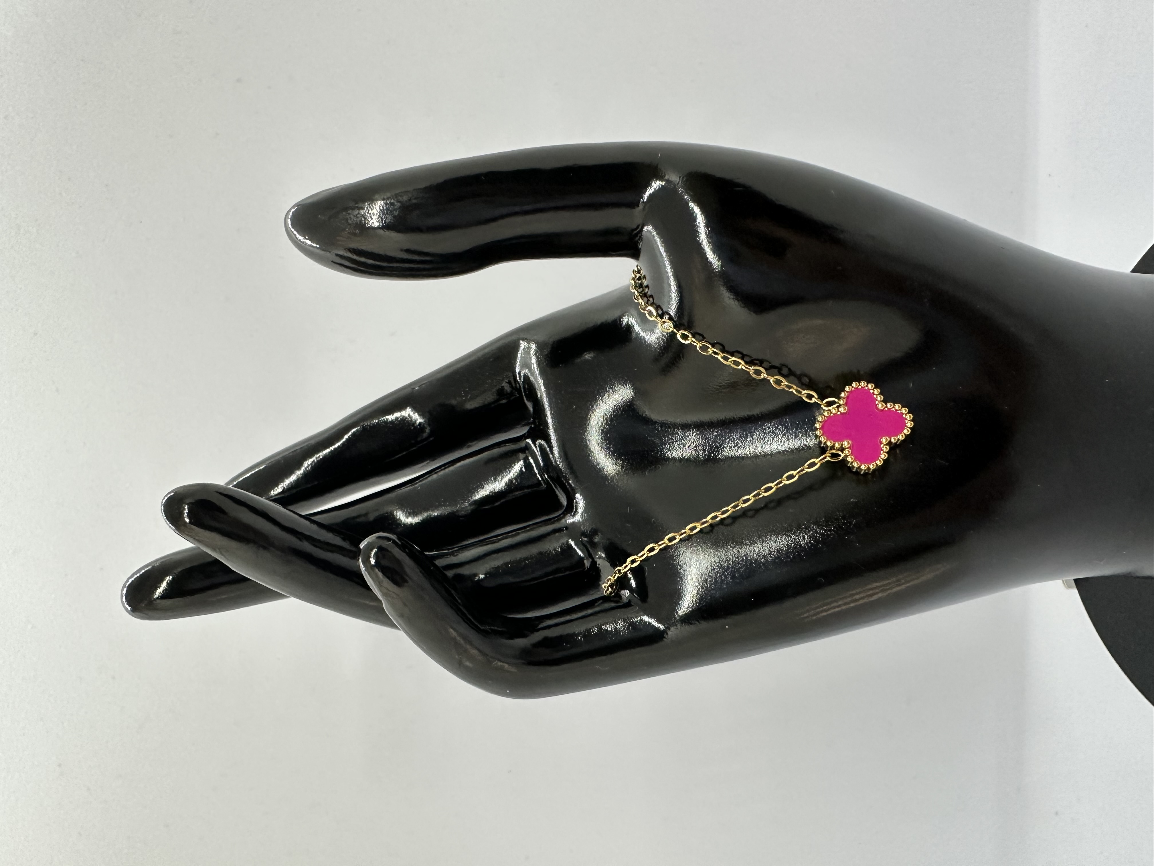 Elegant Stainless Steel Pink Clover Necklace 