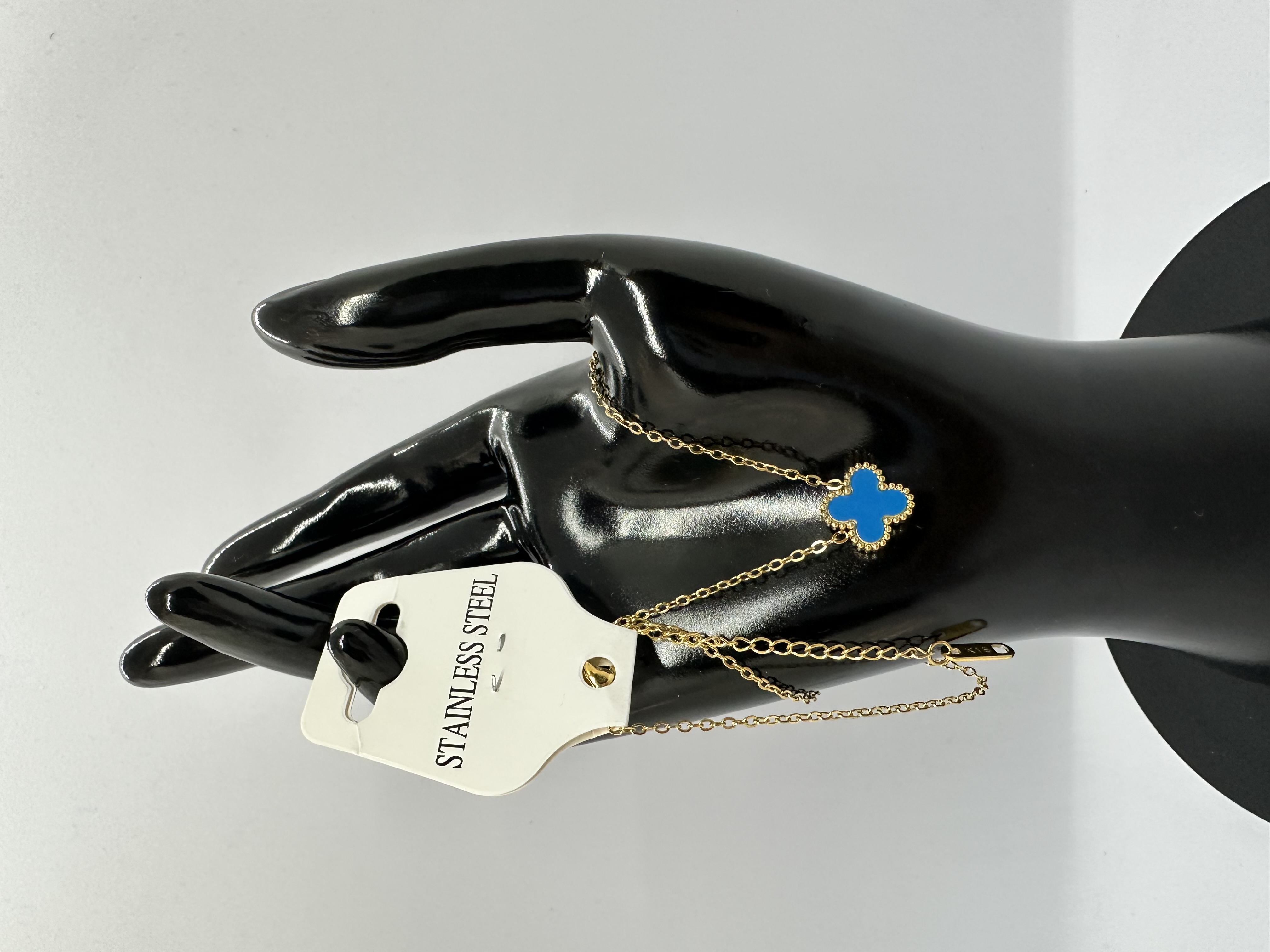 Stainless Steel Blue Clover Pendant Necklace 