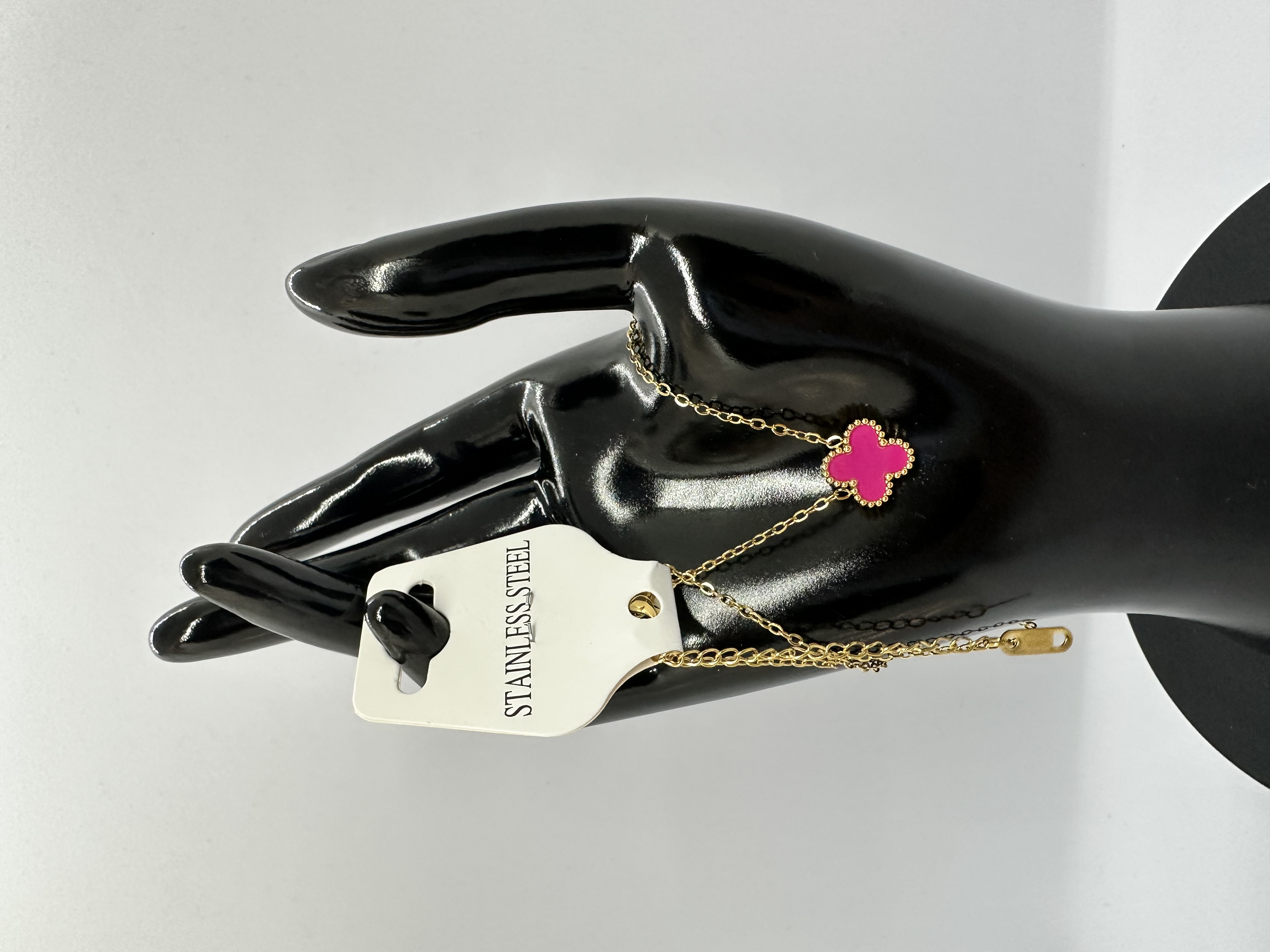 Elegant Stainless Steel Pink Clover Necklace 