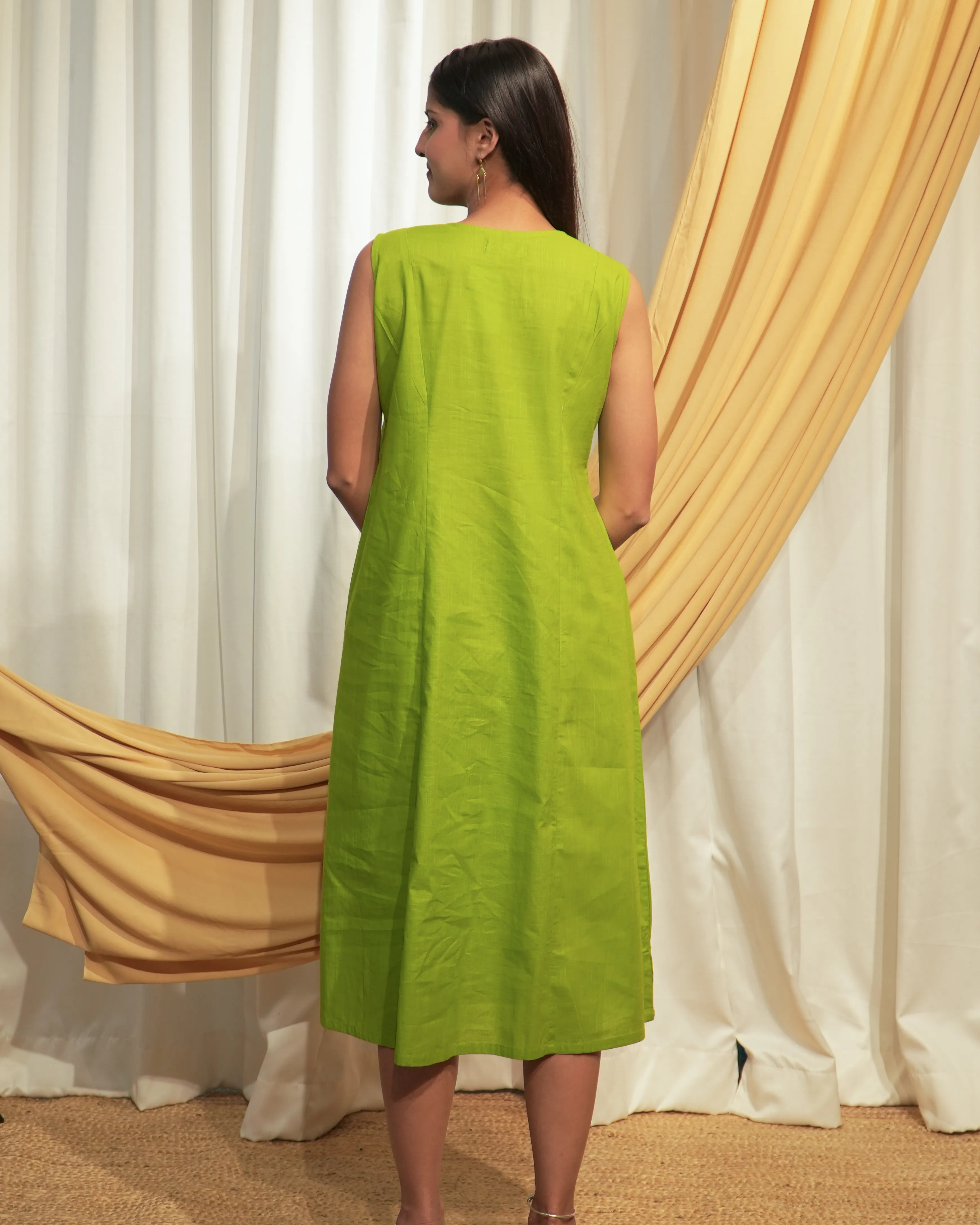 Sheen Green Sleeveless Princess Panel A-Line Dress