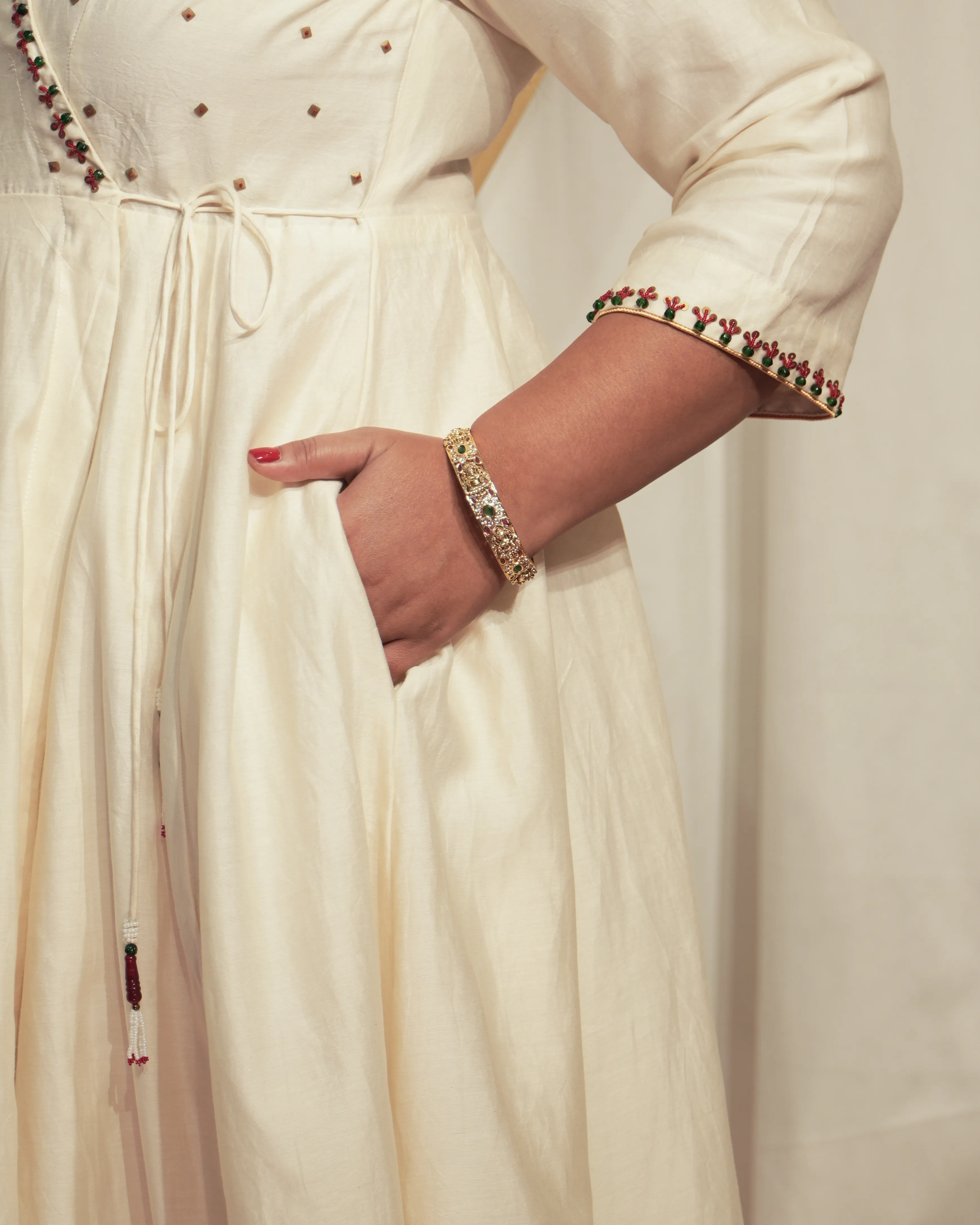 Off white Chanderi Anarkali Kurta set with Dupattas