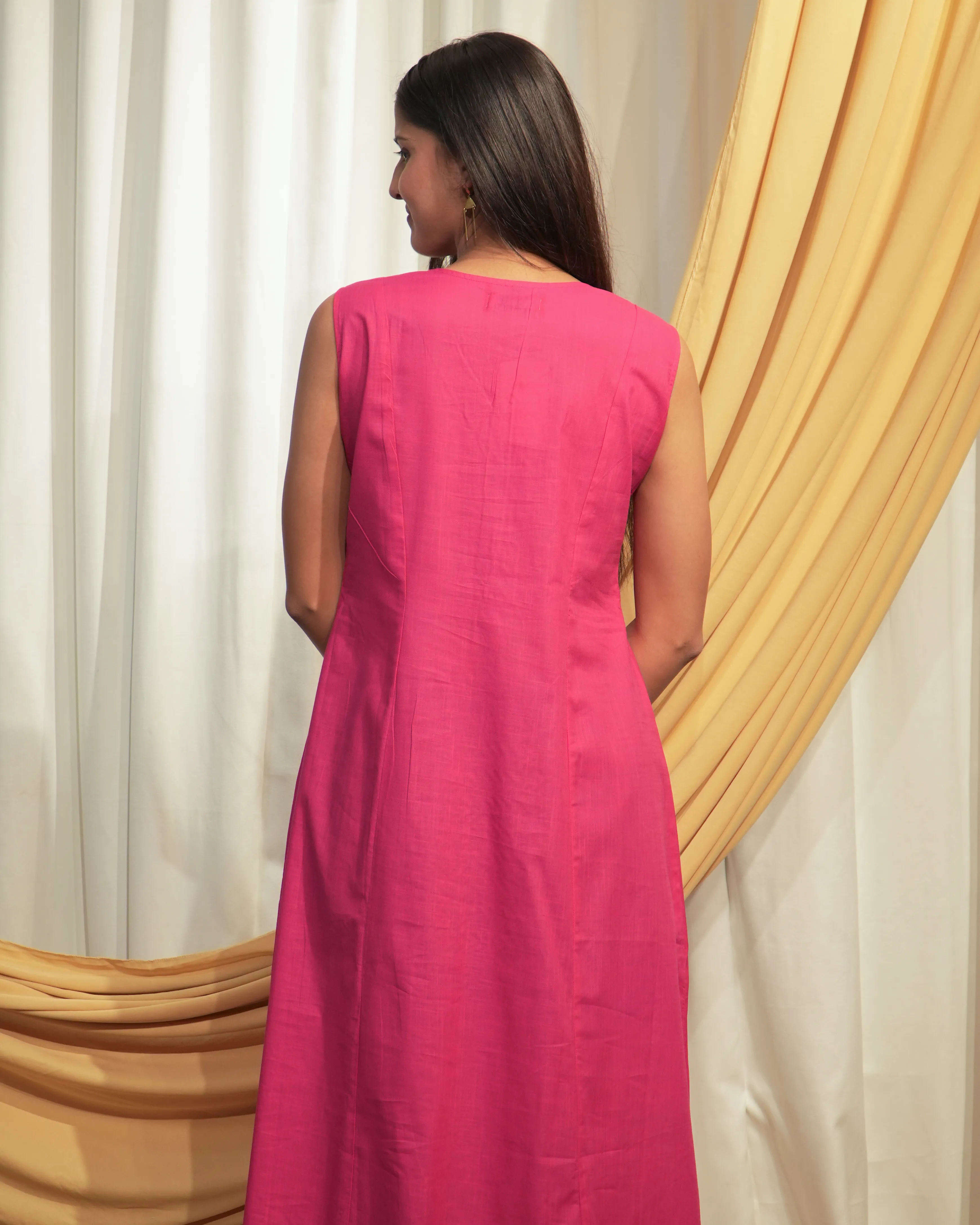 Hot Pink Sleeveless Princess Panel A-Line Dress
