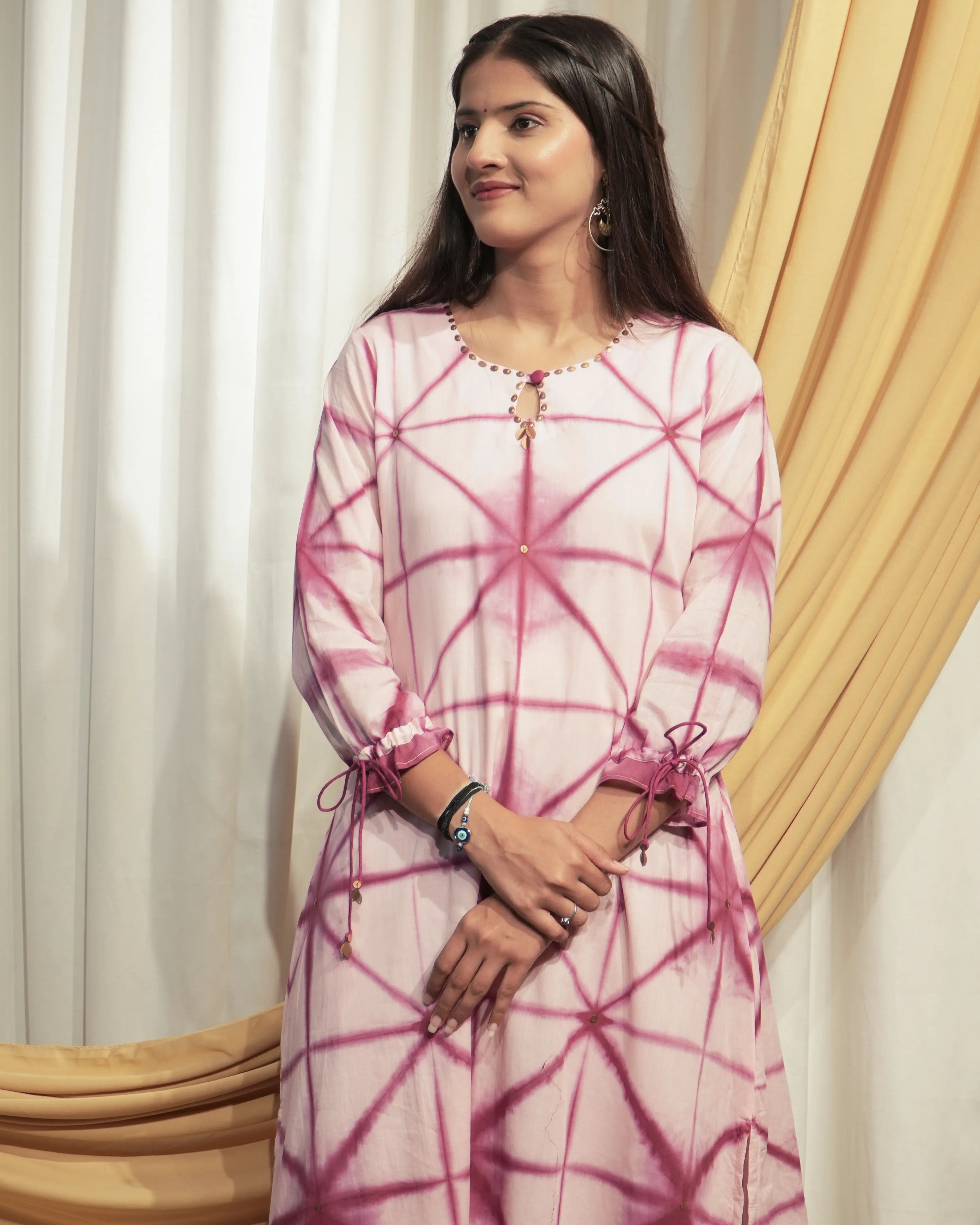 Baby Pink & Maroon A-line Kurta set with Dupattas