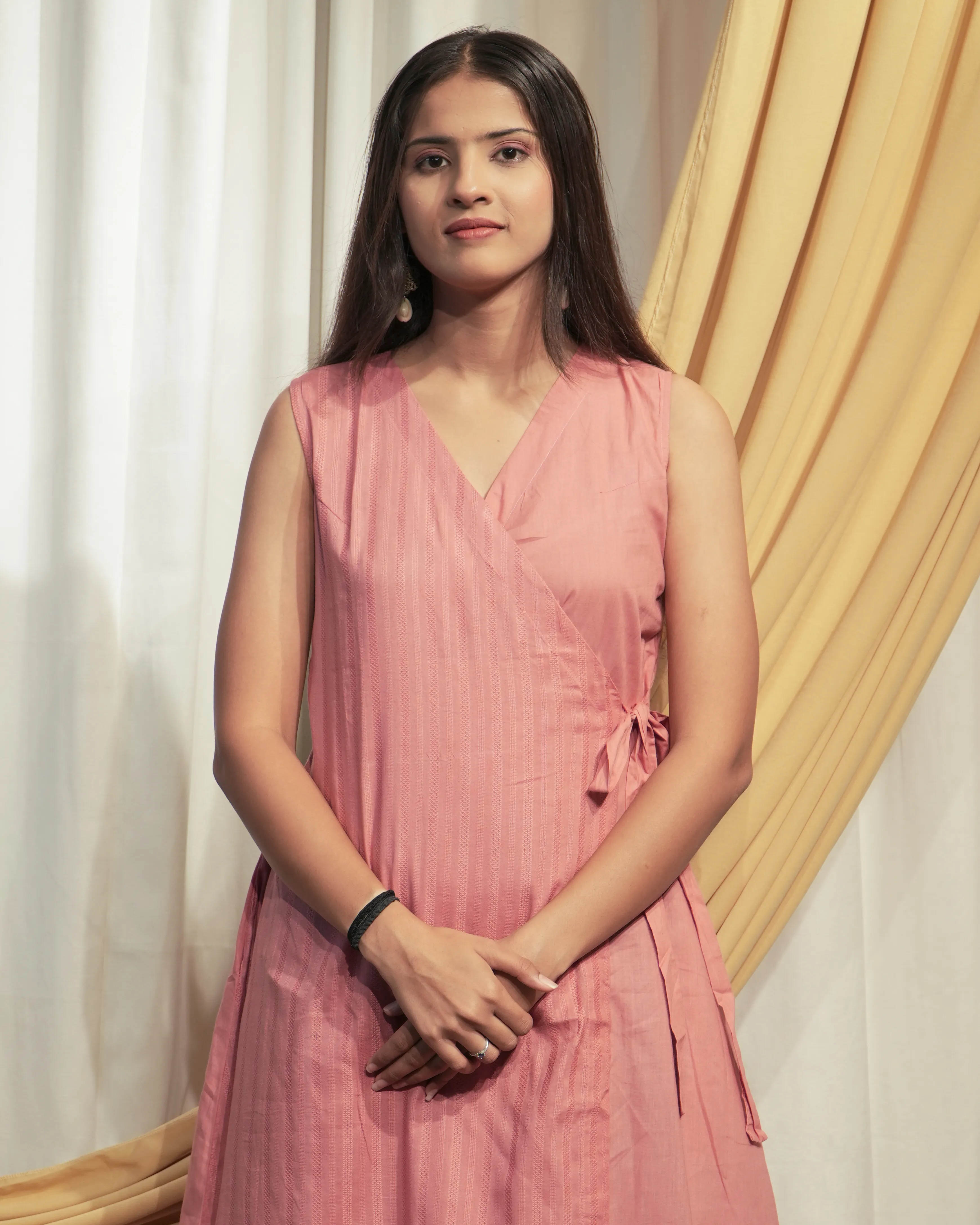 Peach Angrakha Style Sleeveless A-Line Dress