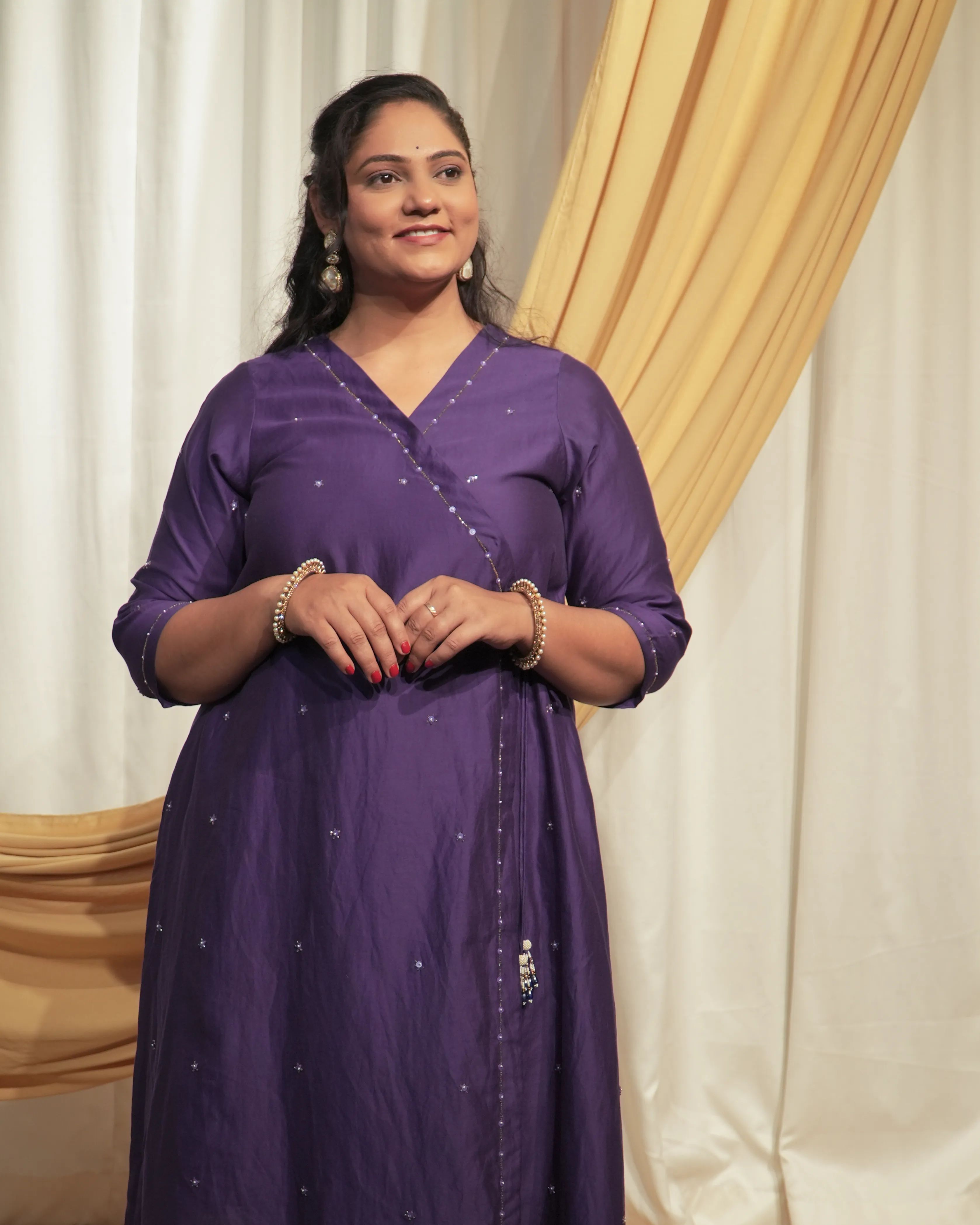 Purple Chanderi A-line Kurta set with Dupattas