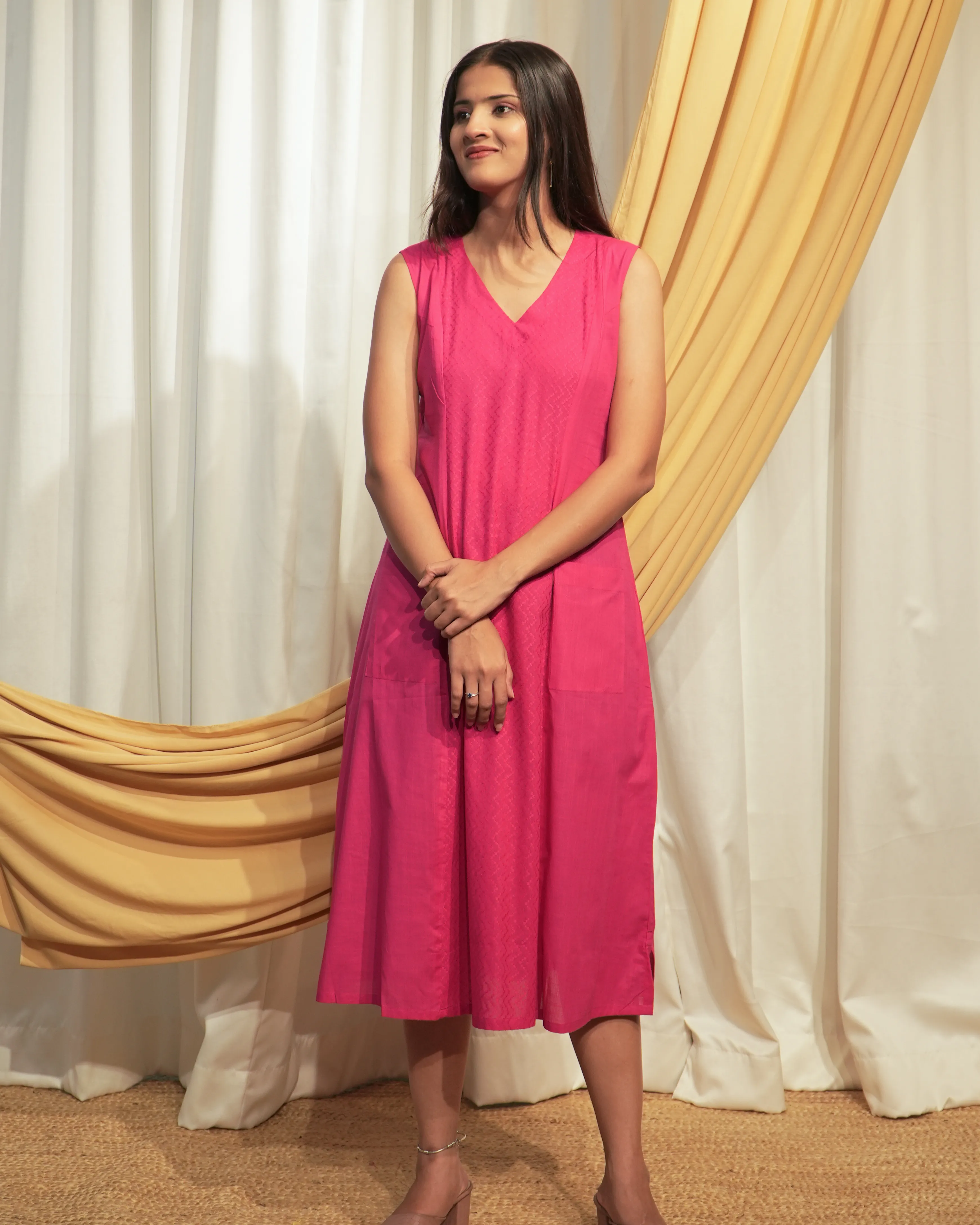 Hot Pink Sleeveless Princess Panel A-Line Dress