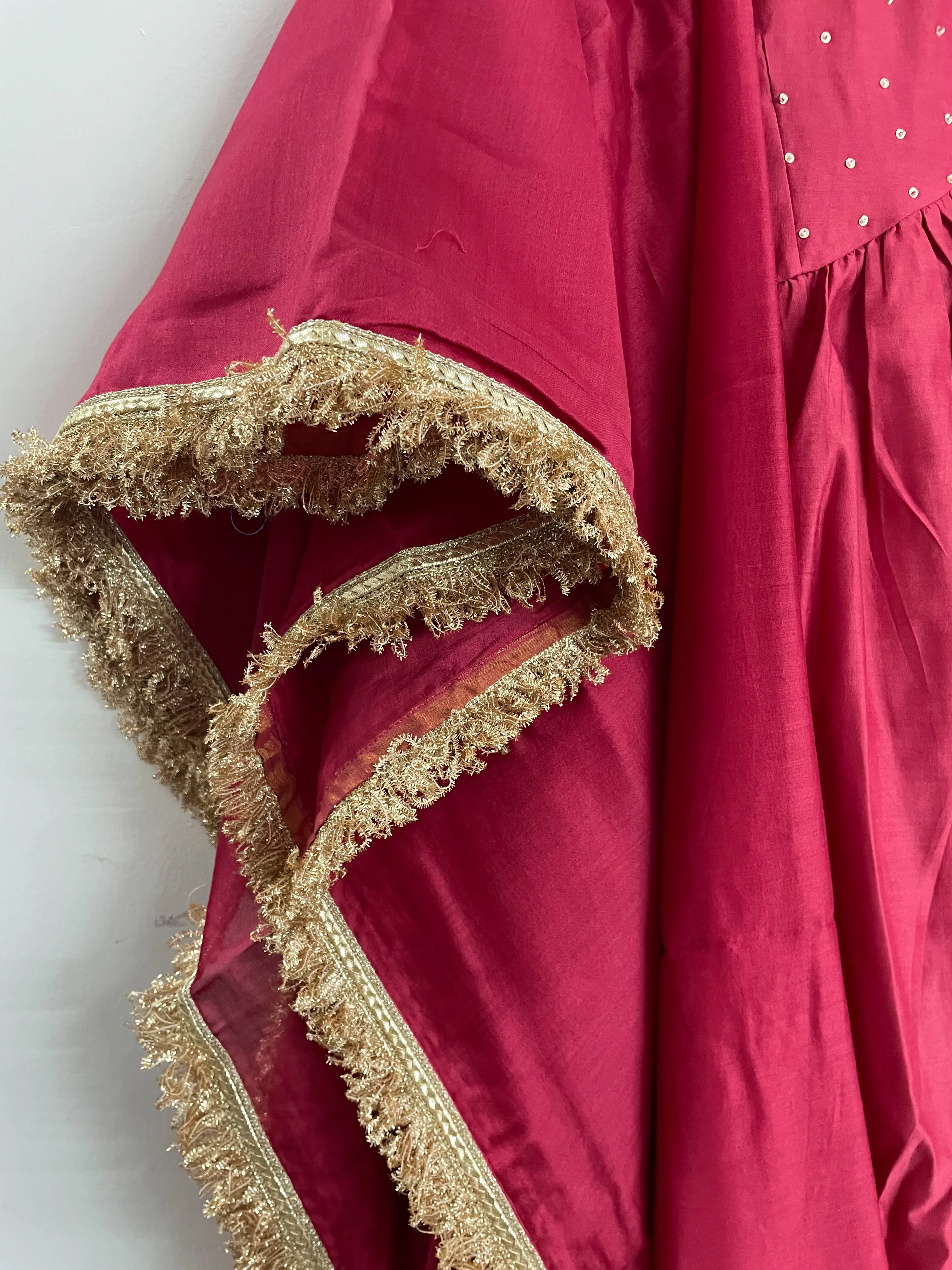 Cherry Red Chanderi A-line Kurta set with Dupattas